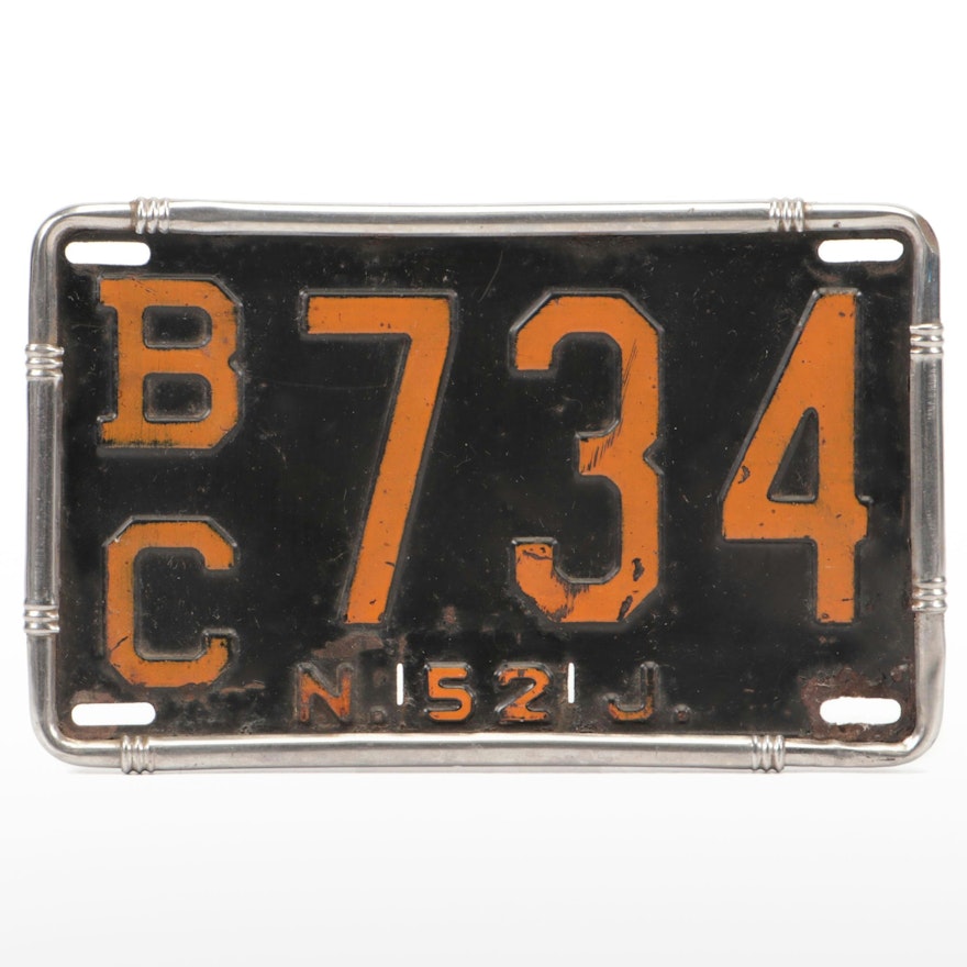 Bergen County, New Jersey License Plate, 1952