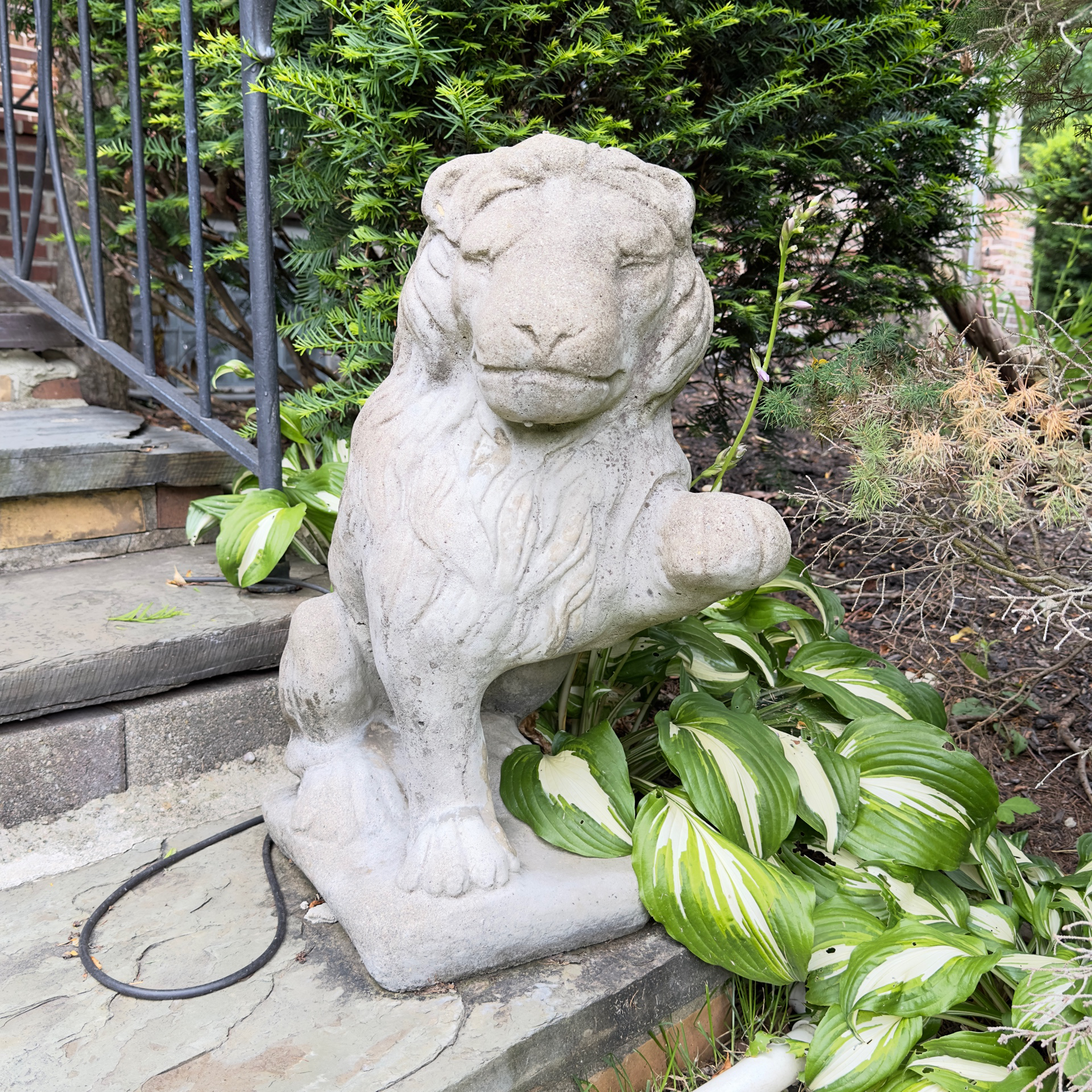 Pair of Cast Concrete Lion Garden Statues