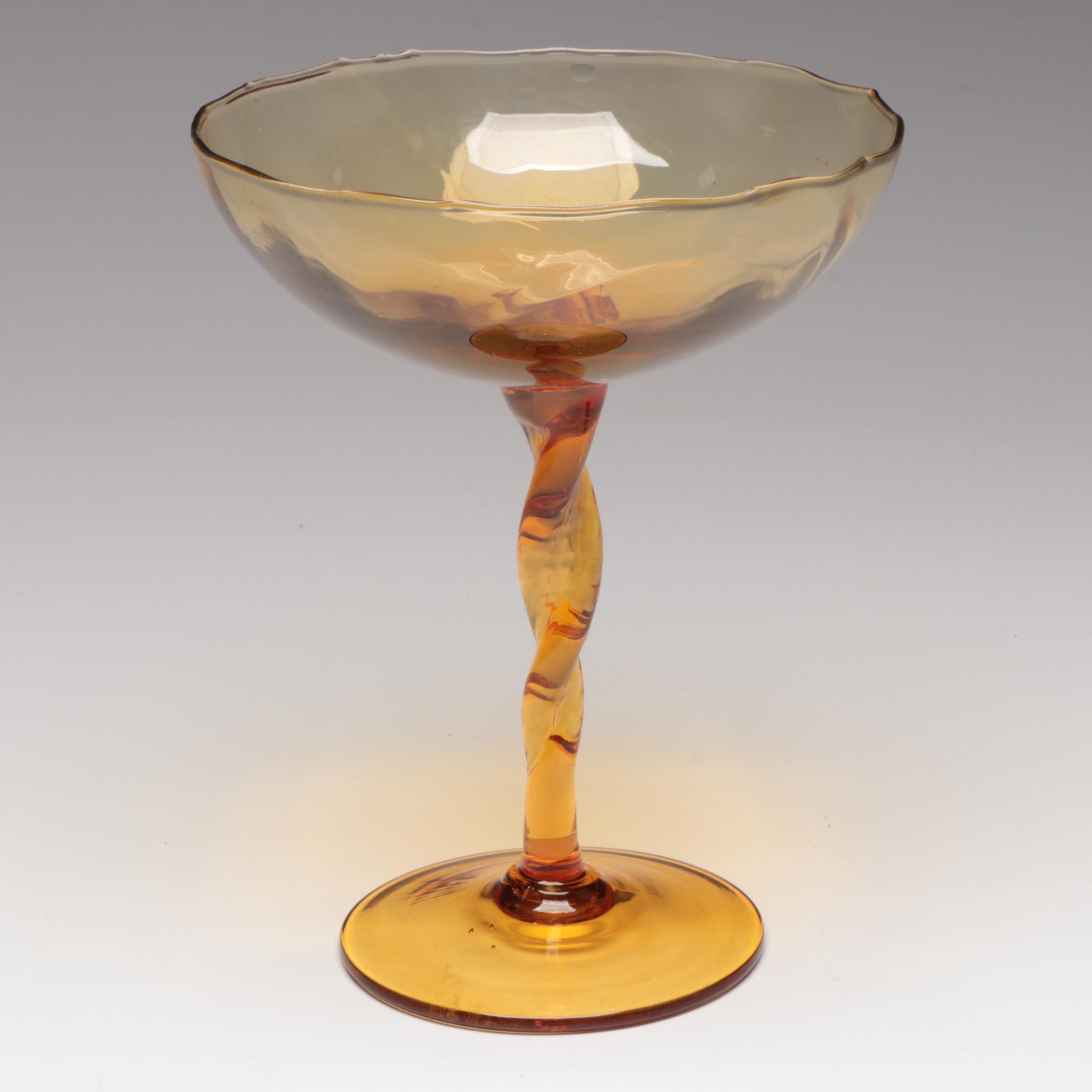 Victorian Style Cut Amber Glass Toothpick Holder with Other Amber Glass Décor