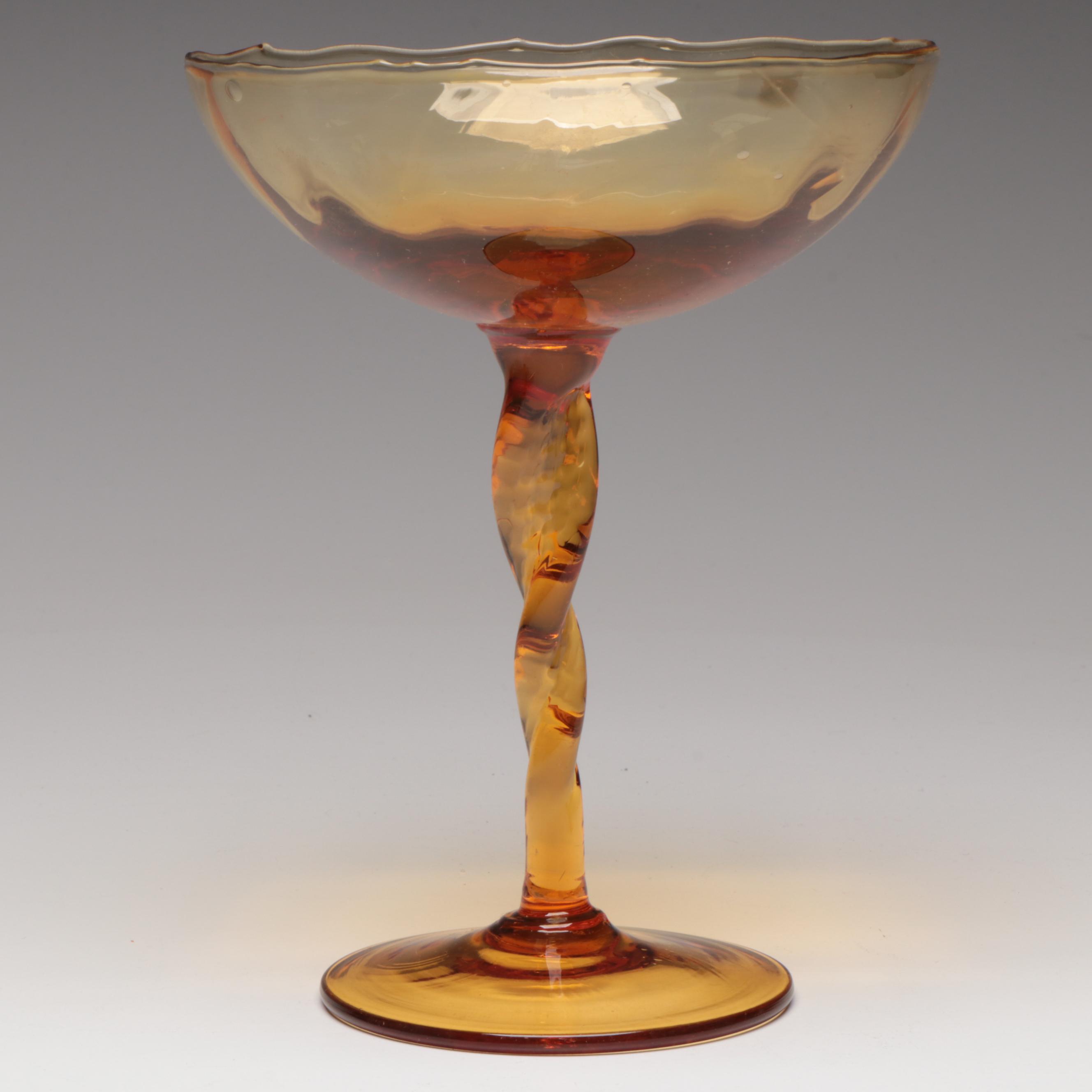 Victorian Style Cut Amber Glass Toothpick Holder with Other Amber Glass Décor