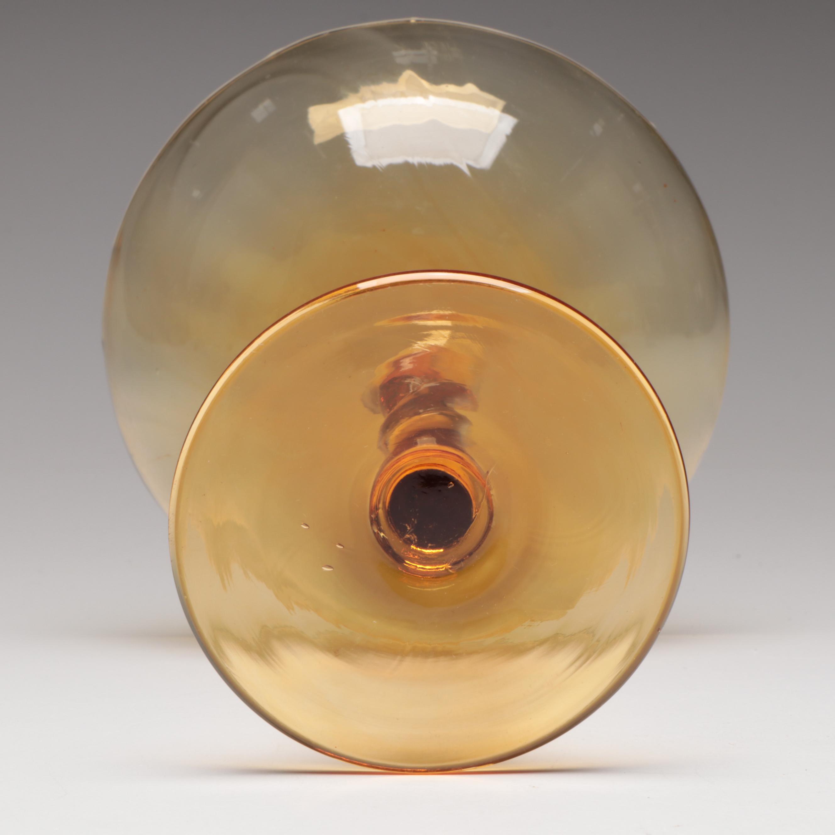 Victorian Style Cut Amber Glass Toothpick Holder with Other Amber Glass Décor