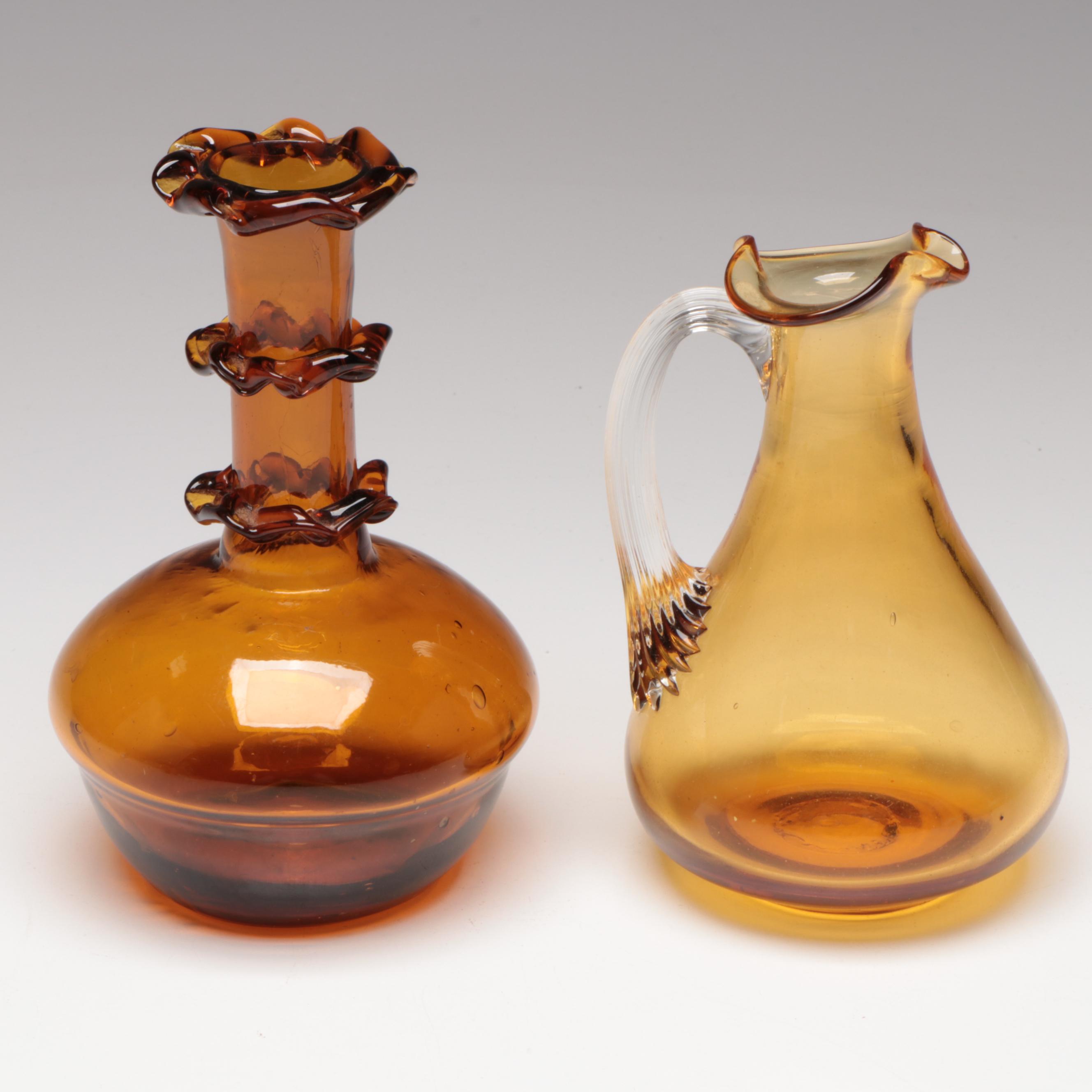 Victorian Style Cut Amber Glass Toothpick Holder with Other Amber Glass Décor