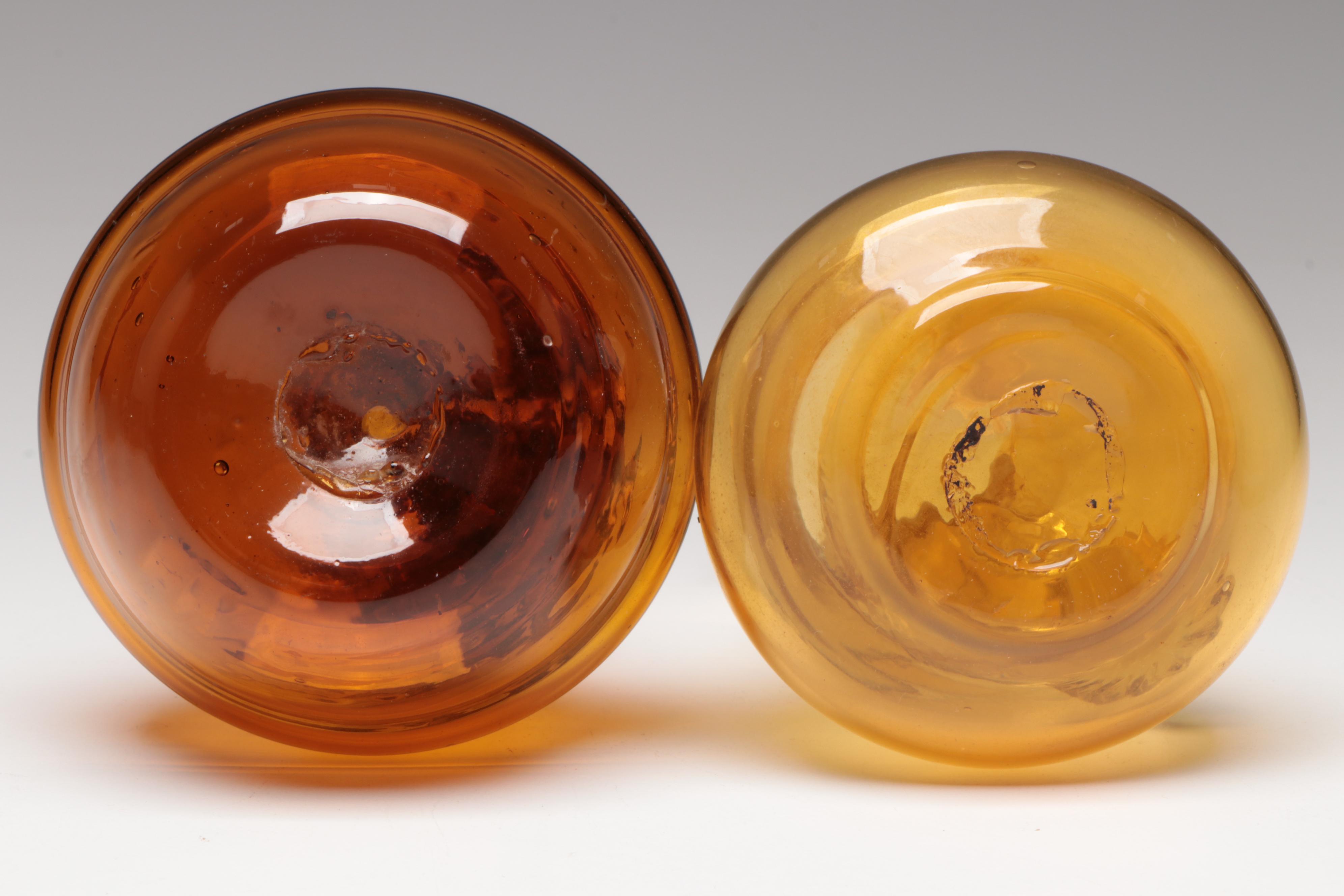 Victorian Style Cut Amber Glass Toothpick Holder with Other Amber Glass Décor