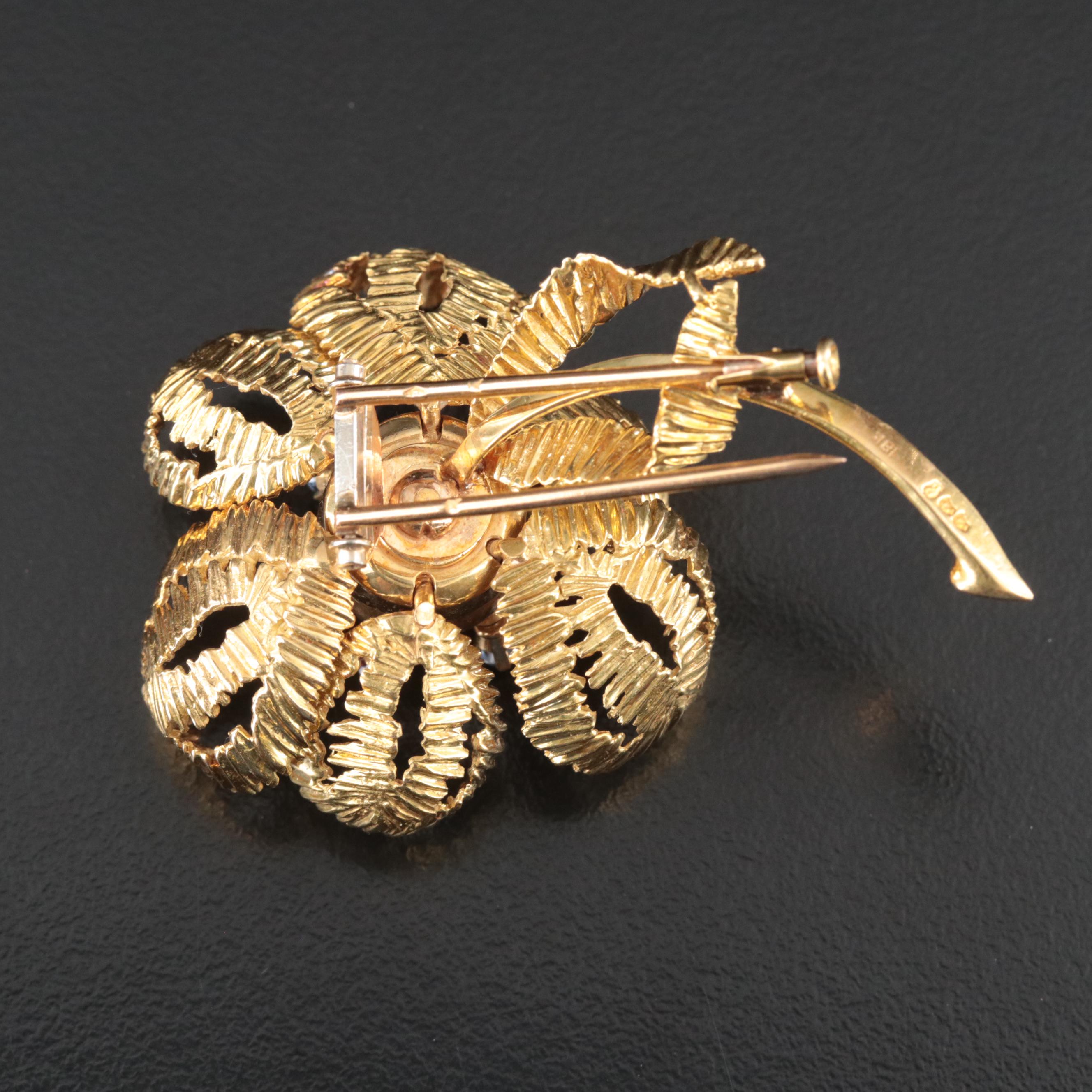 French 18K Diamond, Ruby, Emerald and Sapphire Articulated Flower Brooch