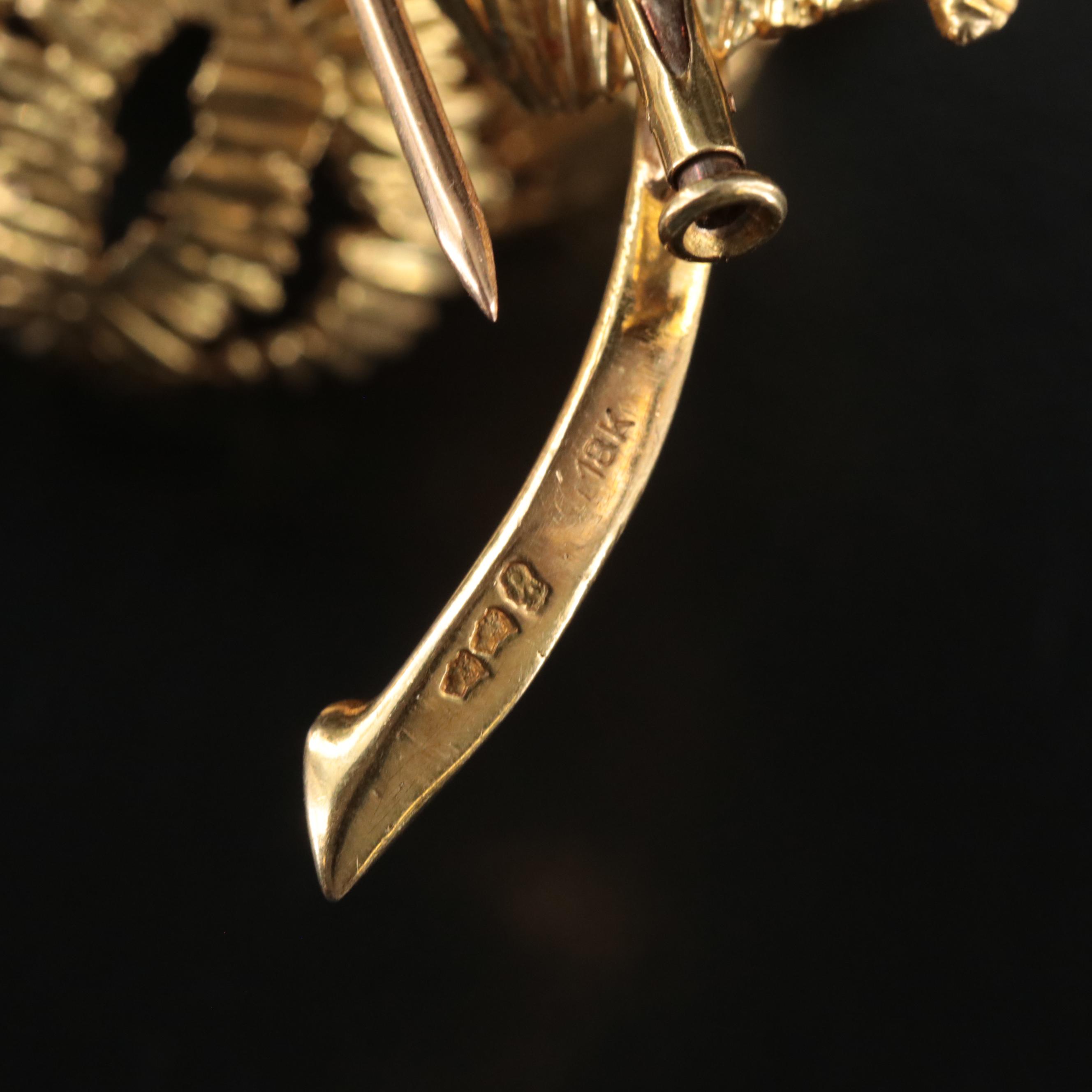 French 18K Diamond, Ruby, Emerald and Sapphire Articulated Flower Brooch