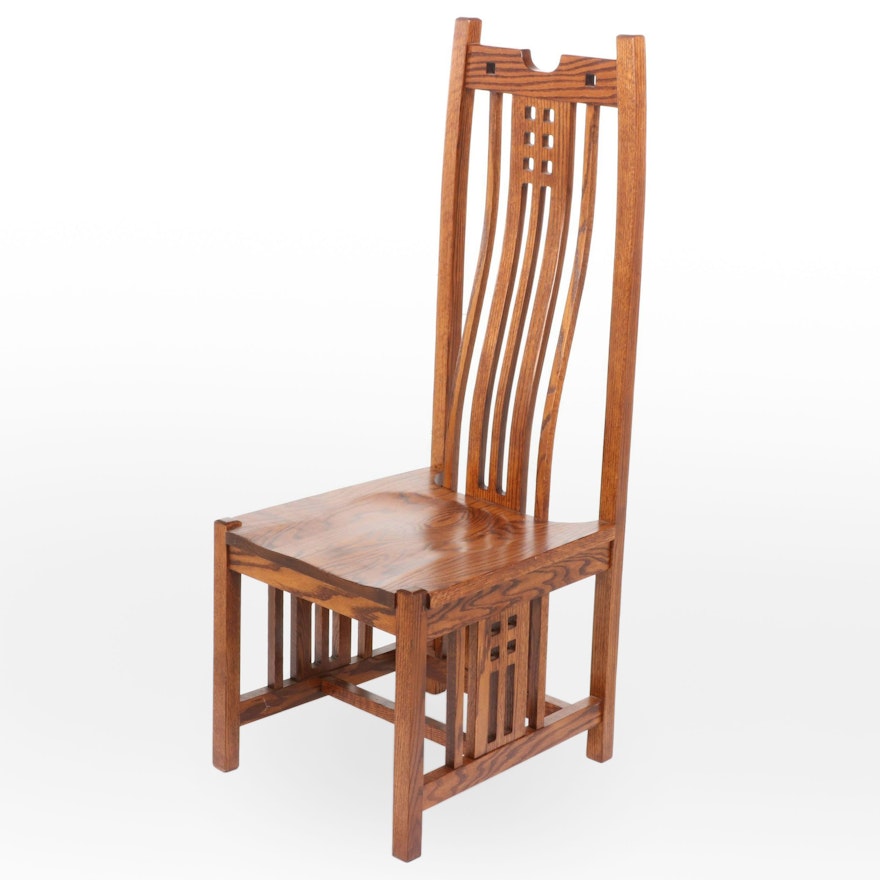 Arts and Crafts Style Oak High-Back Side Chair, Manner of Frank Lloyd Wright