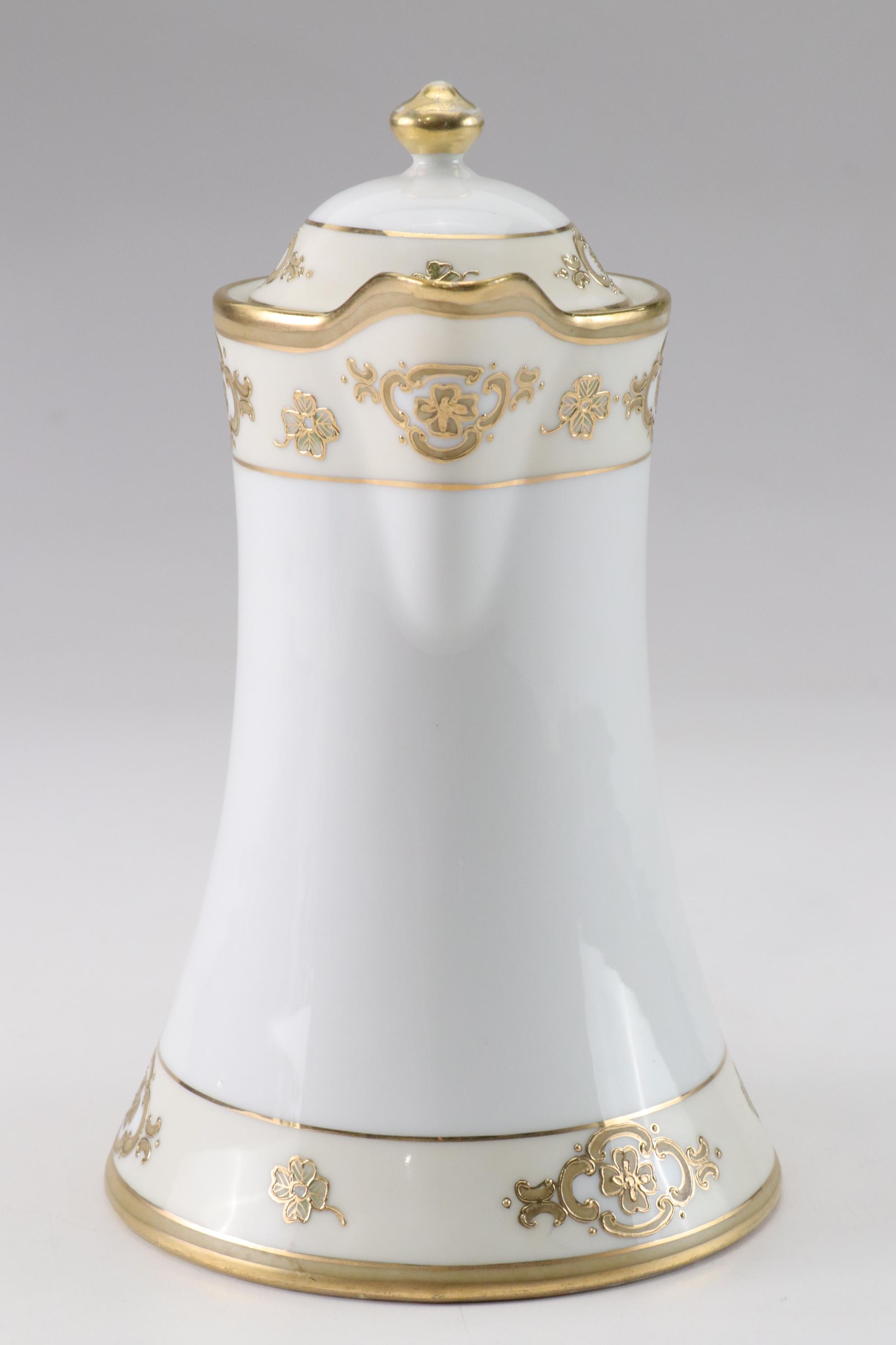 Hand Painted Nippon Porcelain Chocolate Pot, Late 19th to Early 20th Century