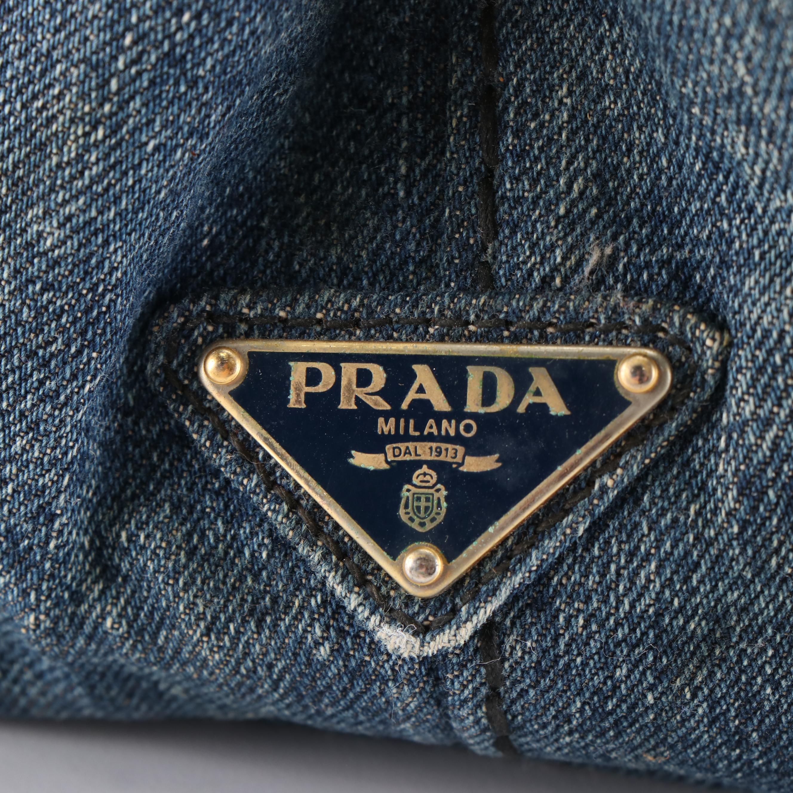 Prada Canapa Logo Denim Tote Bag