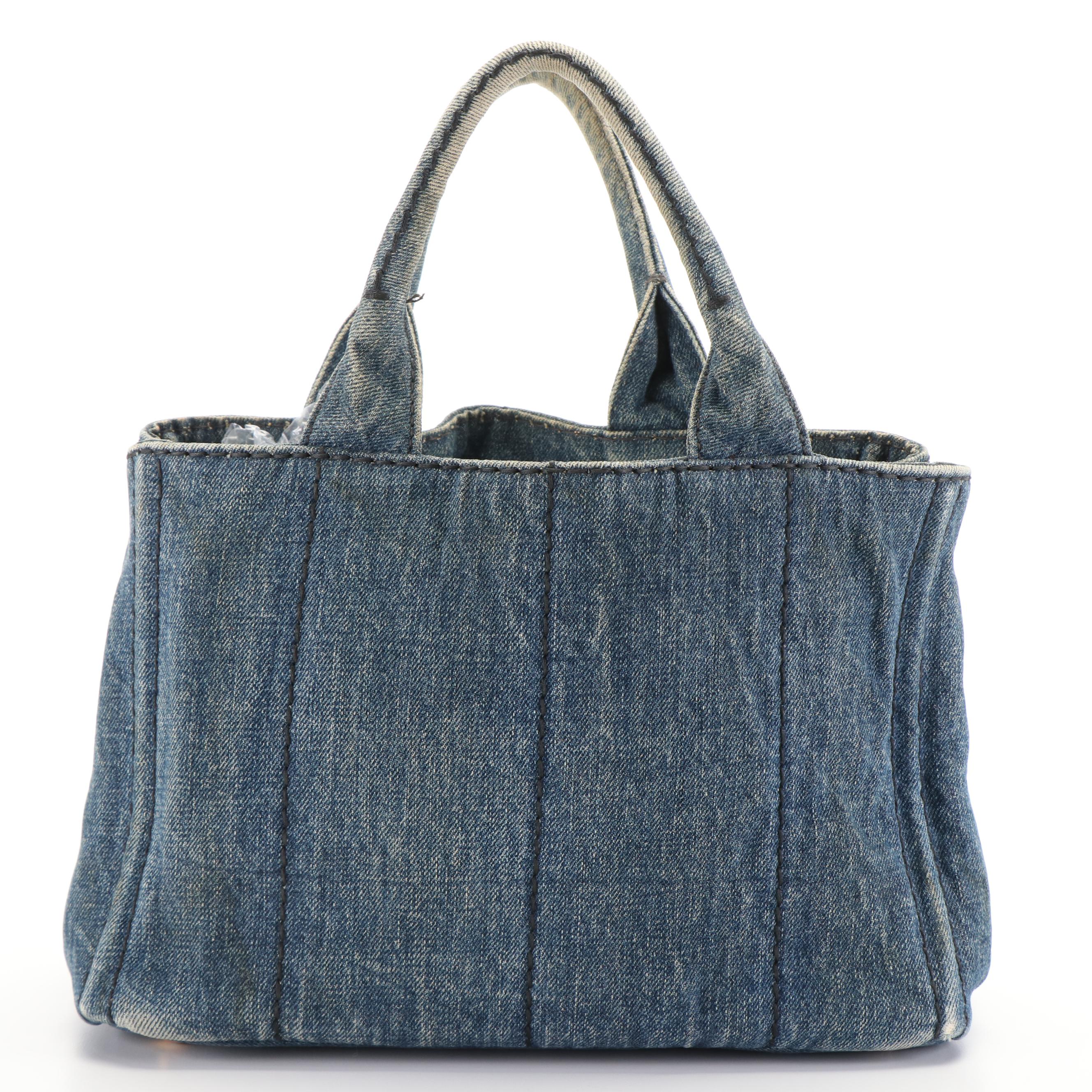 Prada Canapa Logo Denim Tote Bag
