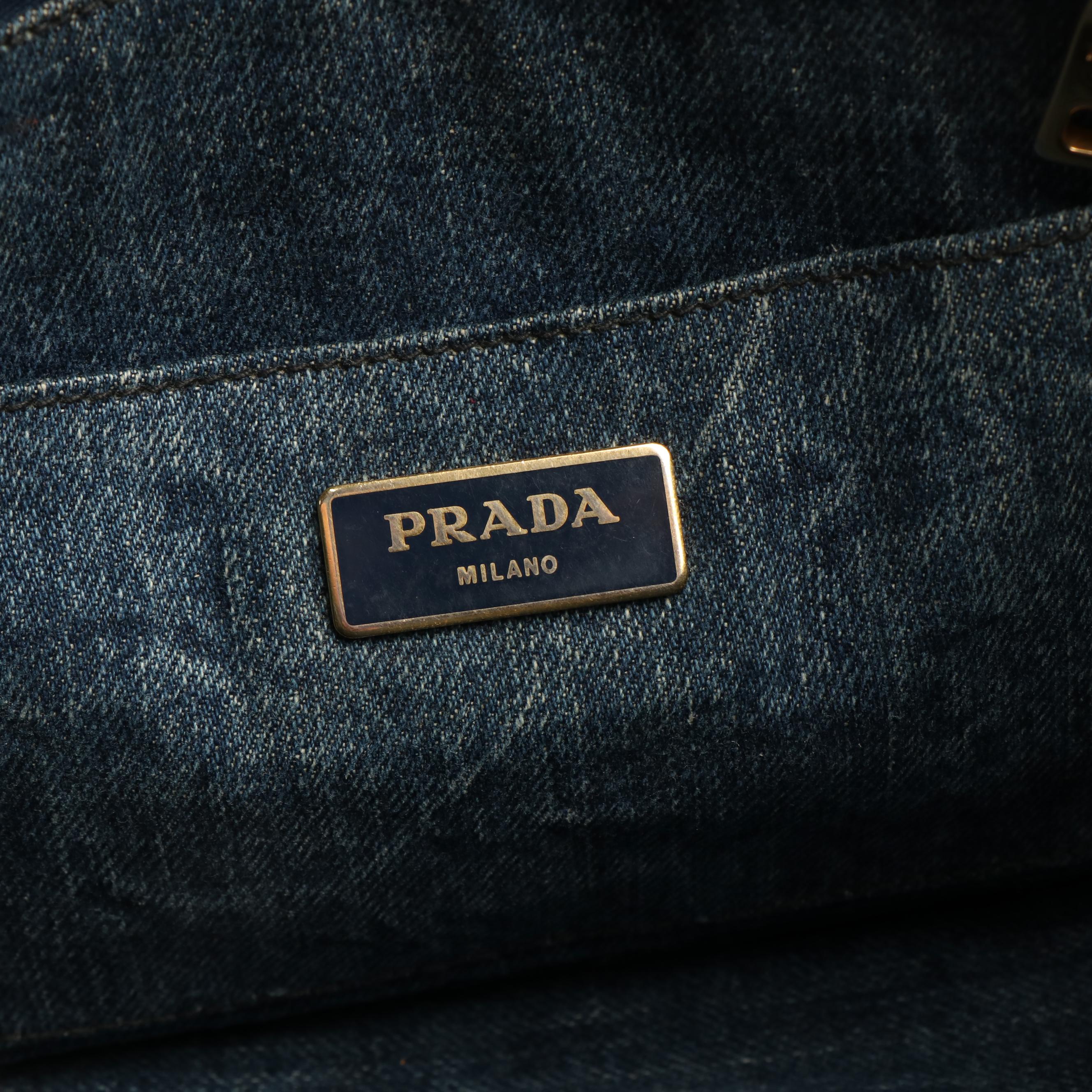 Prada Canapa Logo Denim Tote Bag