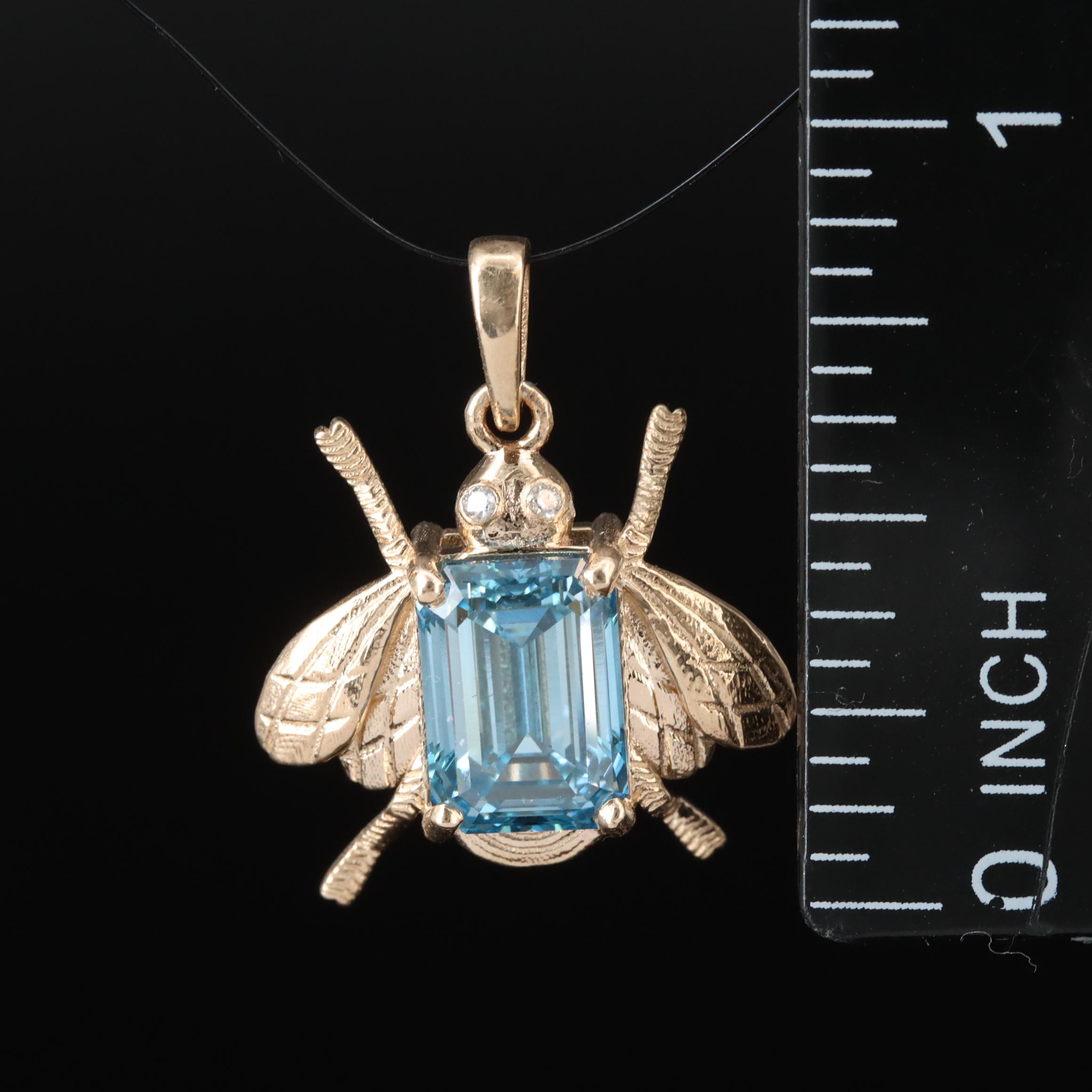 14K 2.40 CTW Diamond Fly Pendant with a Lab Grown Fancy Blue Diamond