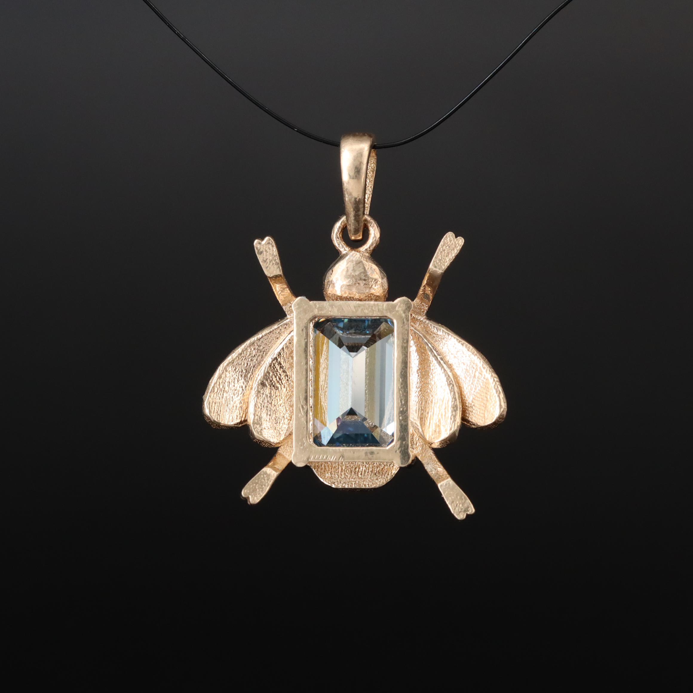 14K 2.40 CTW Diamond Fly Pendant with a Lab Grown Fancy Blue Diamond