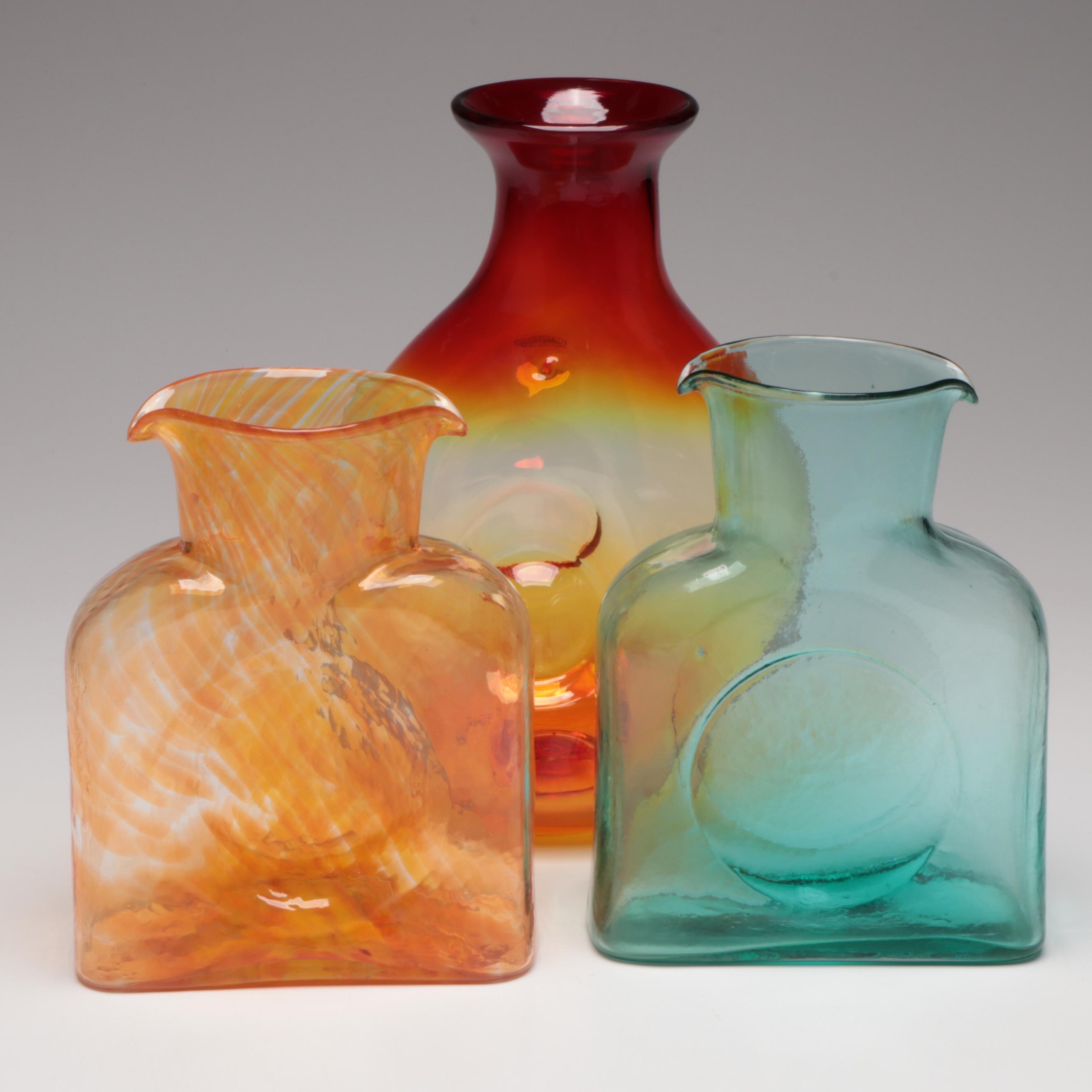 Blenko Glass Vase and Water Pitchers