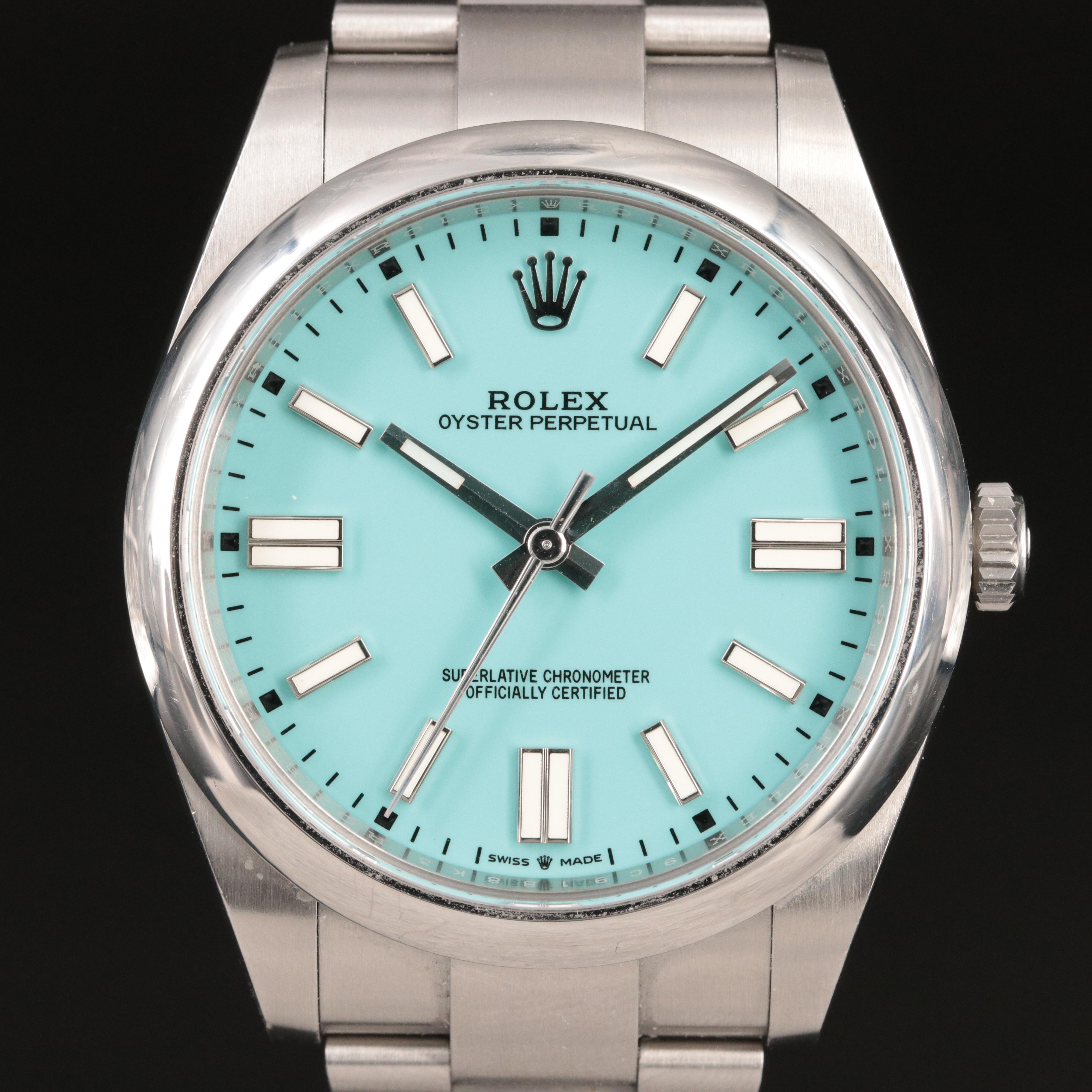 Rolex Oyster Perpetual Custom Turquoise Blue Dial Watch