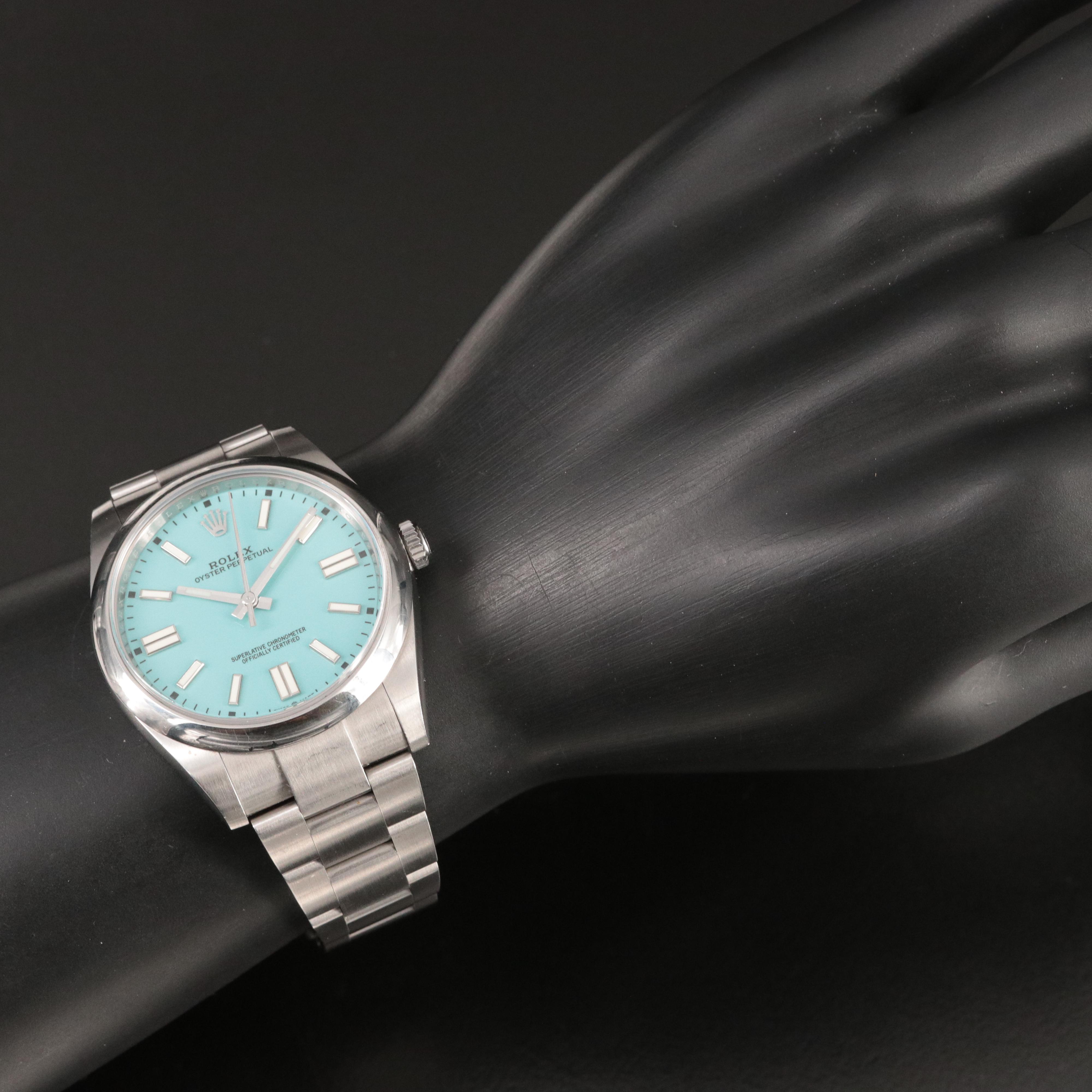 Rolex Oyster Perpetual Custom Turquoise Blue Dial Watch