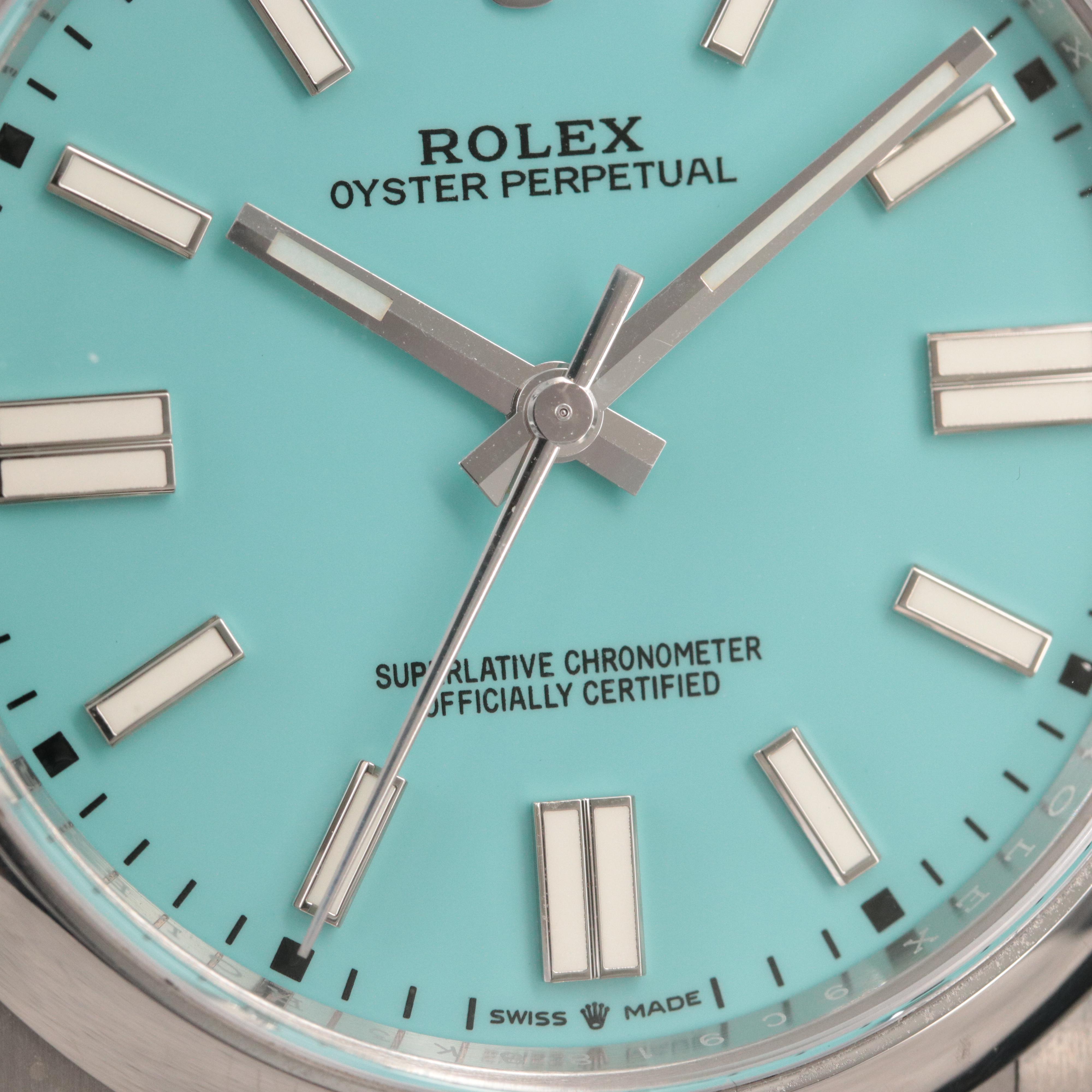 Rolex Oyster Perpetual Custom Turquoise Blue Dial Watch