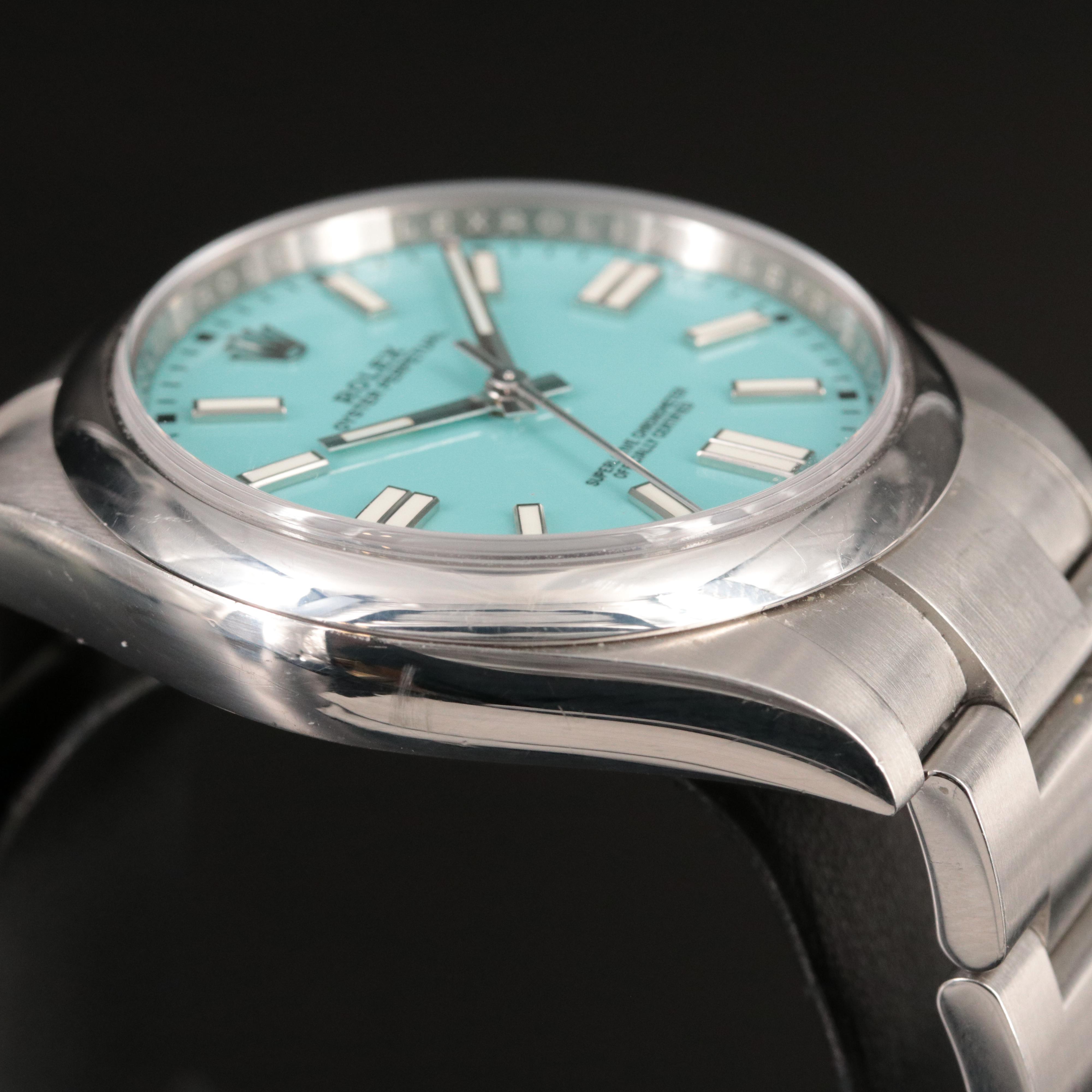 Rolex Oyster Perpetual Custom Turquoise Blue Dial Watch