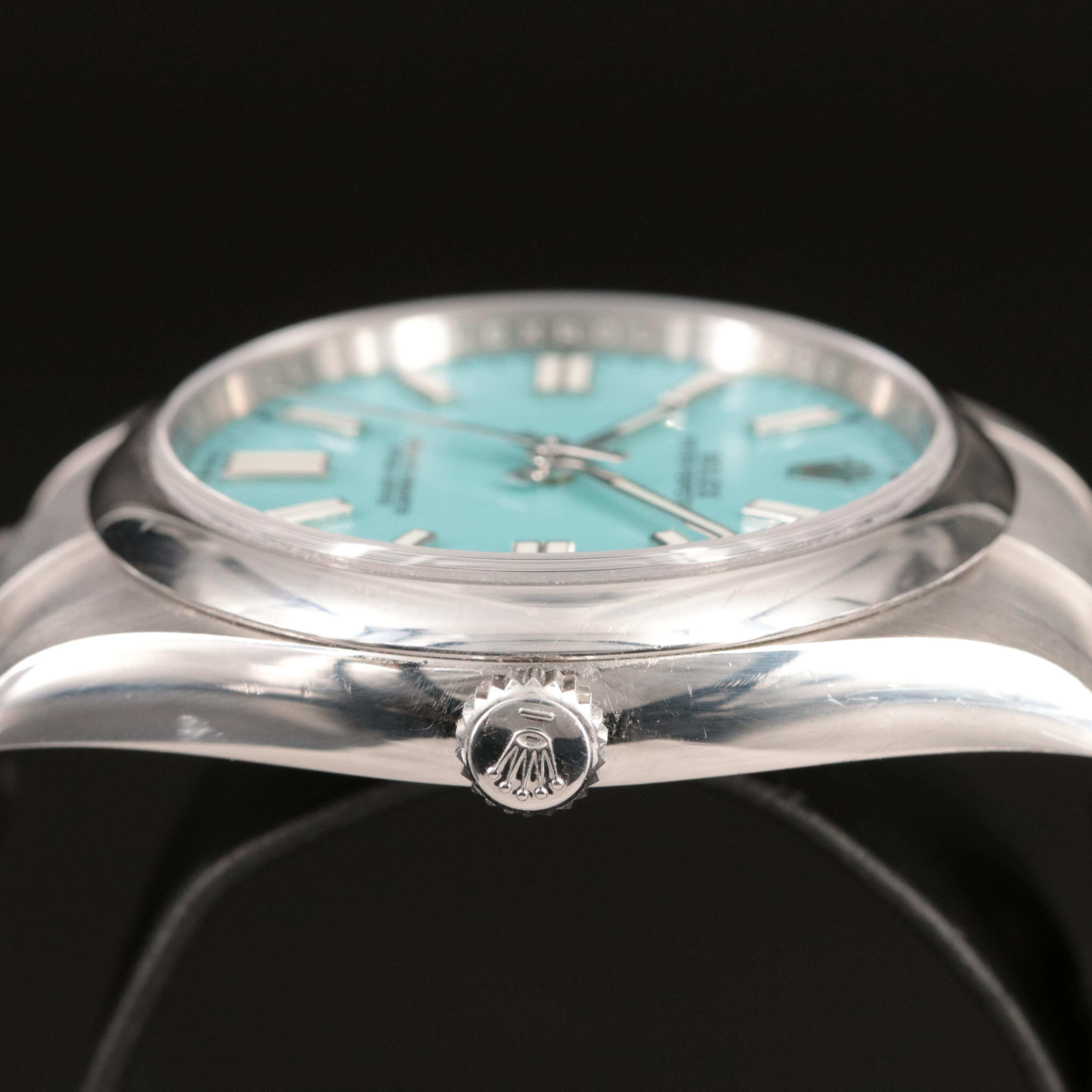 Rolex Oyster Perpetual Custom Turquoise Blue Dial Watch