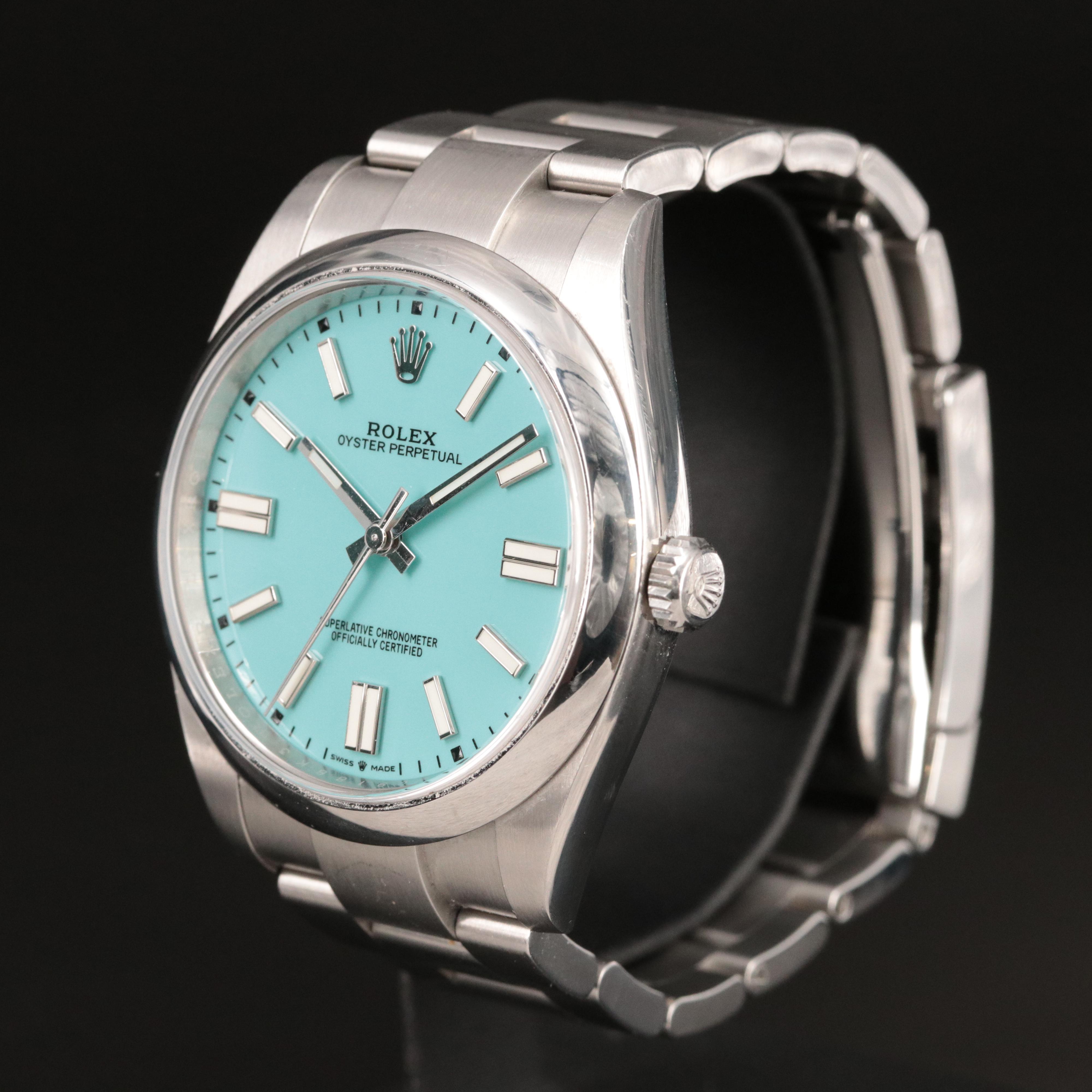 Rolex Oyster Perpetual Custom Turquoise Blue Dial Watch