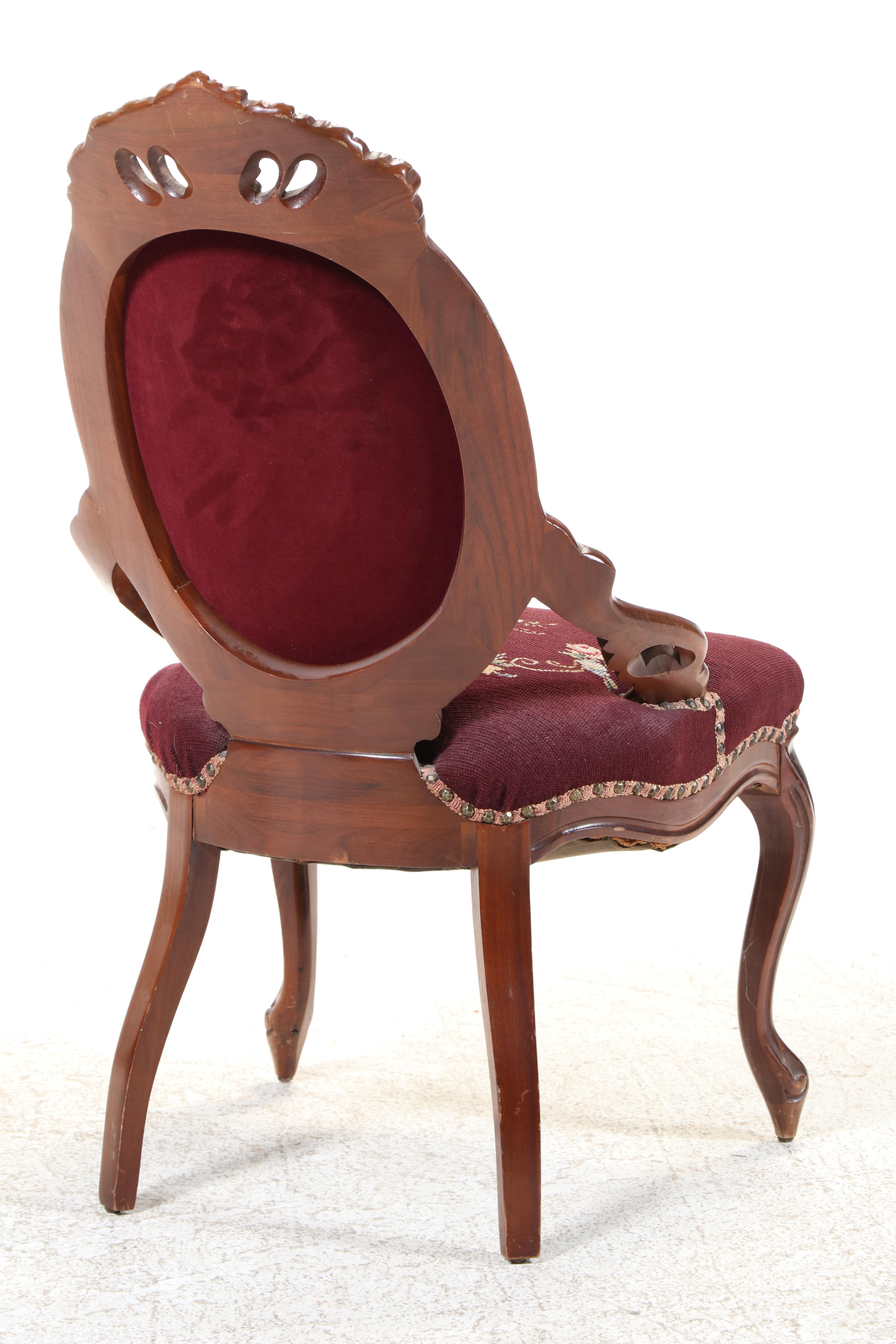 Rococo Revival Style Carved Walnut and Needlepoint Parlor Chair