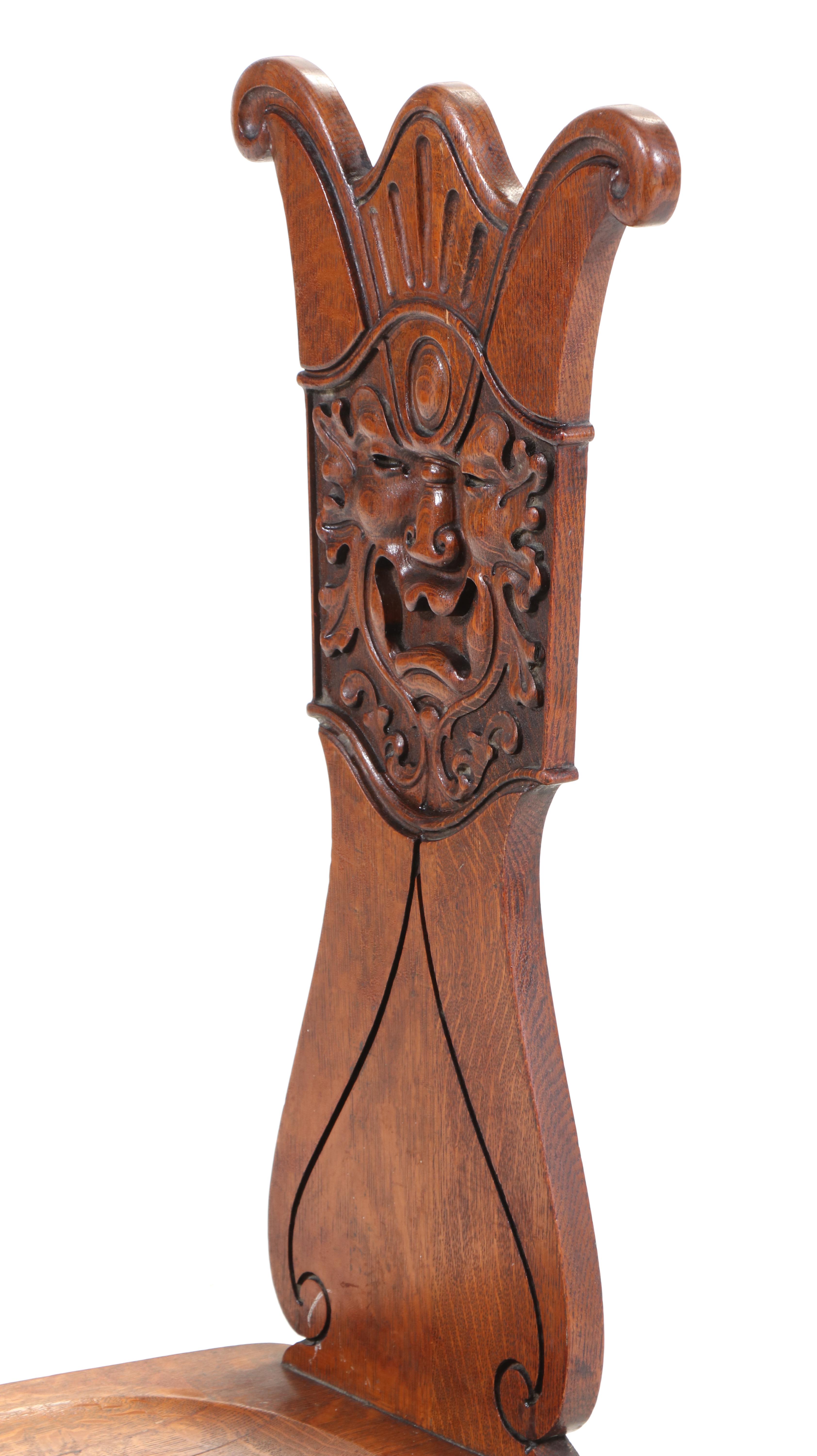 American Carved and Quartersawn Oak "Green Man" Hall Chair, Early 20th Century