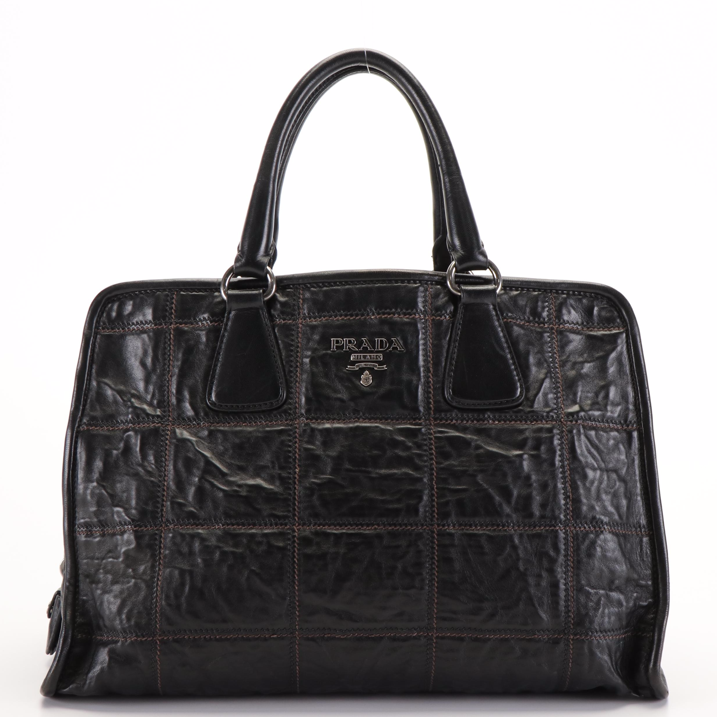 Prada Bauletto Handbag in Black Nappa Antique Leather
