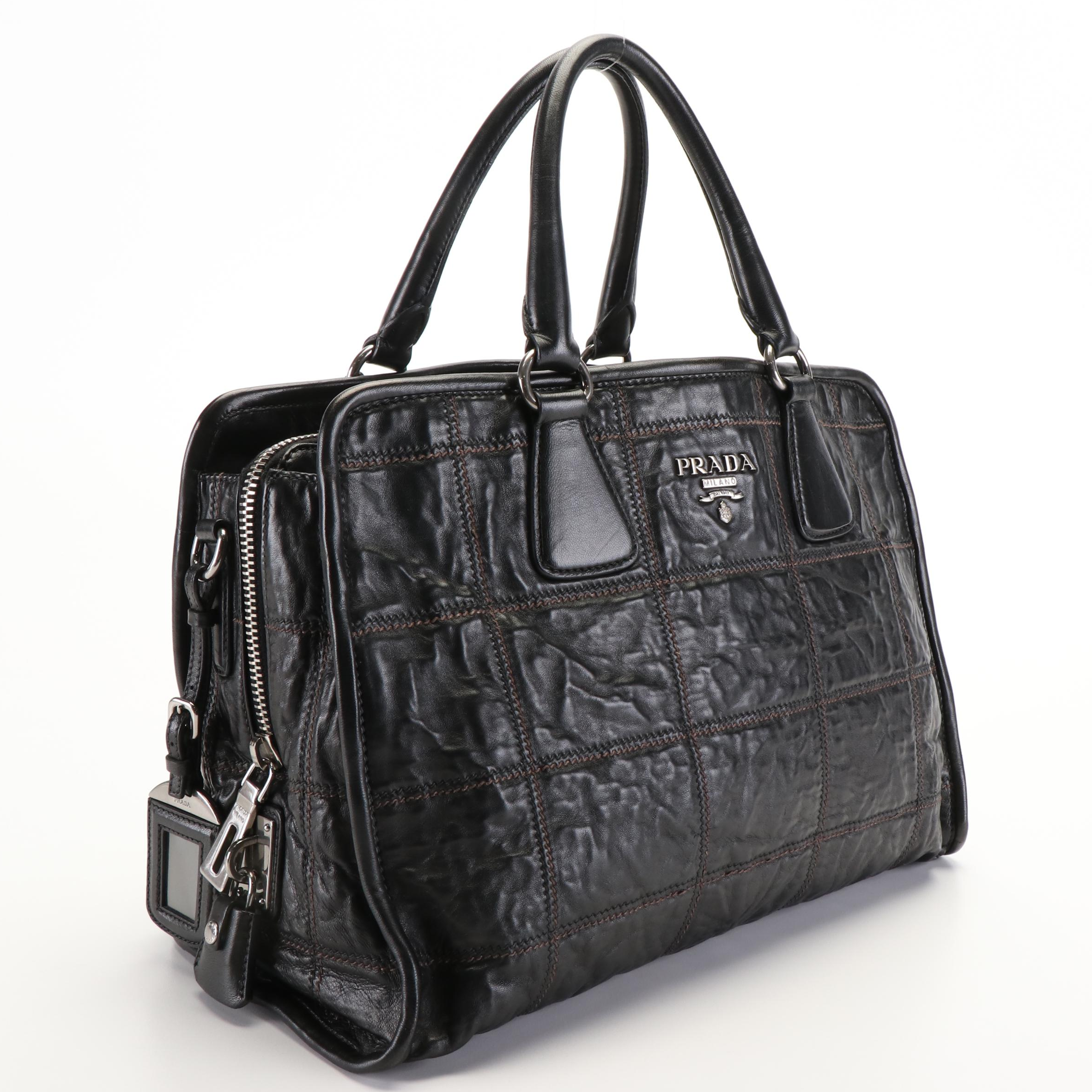 Prada Bauletto Handbag in Black Nappa Antique Leather