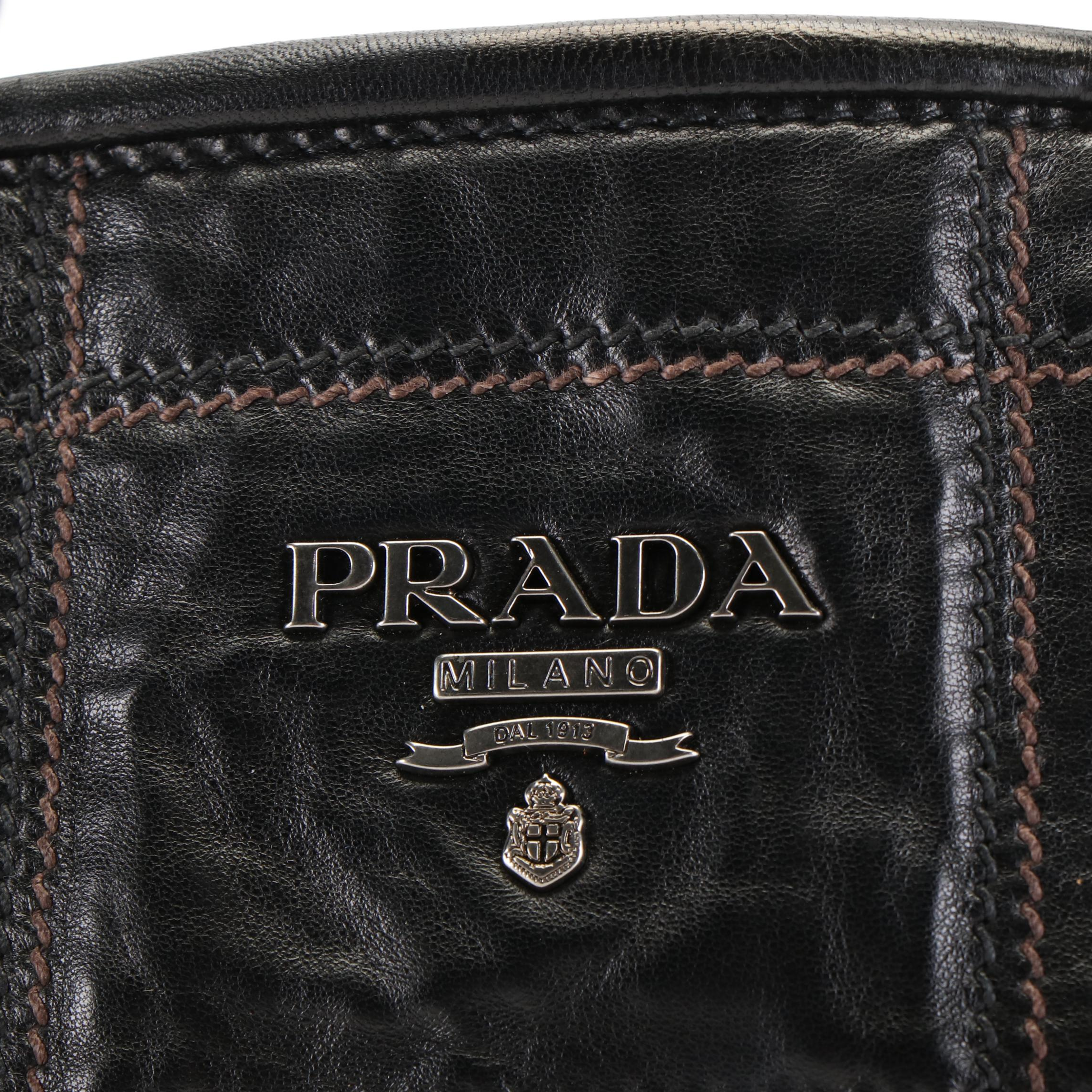 Prada Bauletto Handbag in Black Nappa Antique Leather