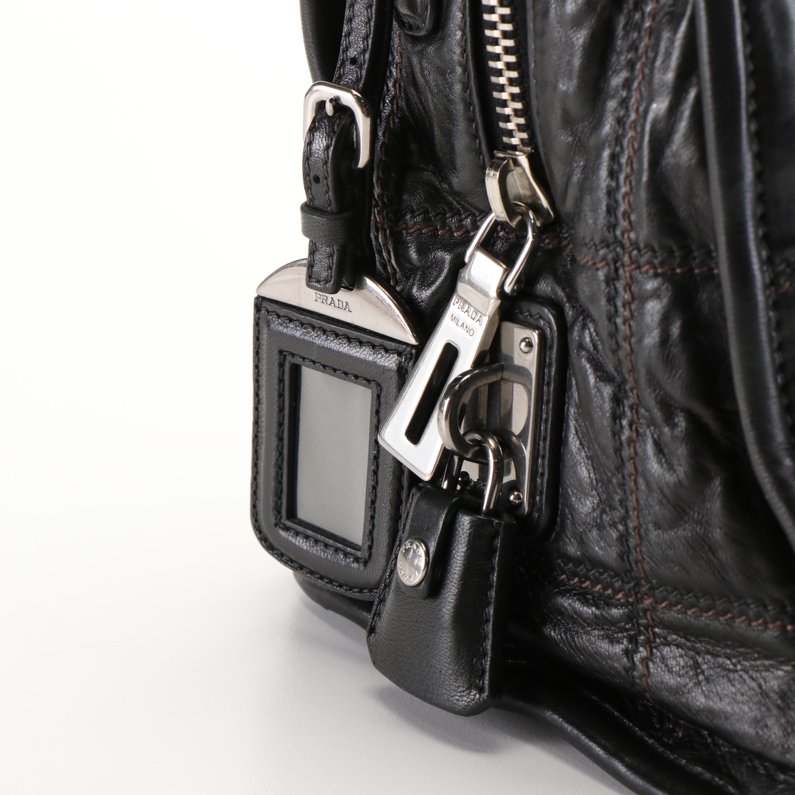 Prada Bauletto Handbag in Black Nappa Antique Leather