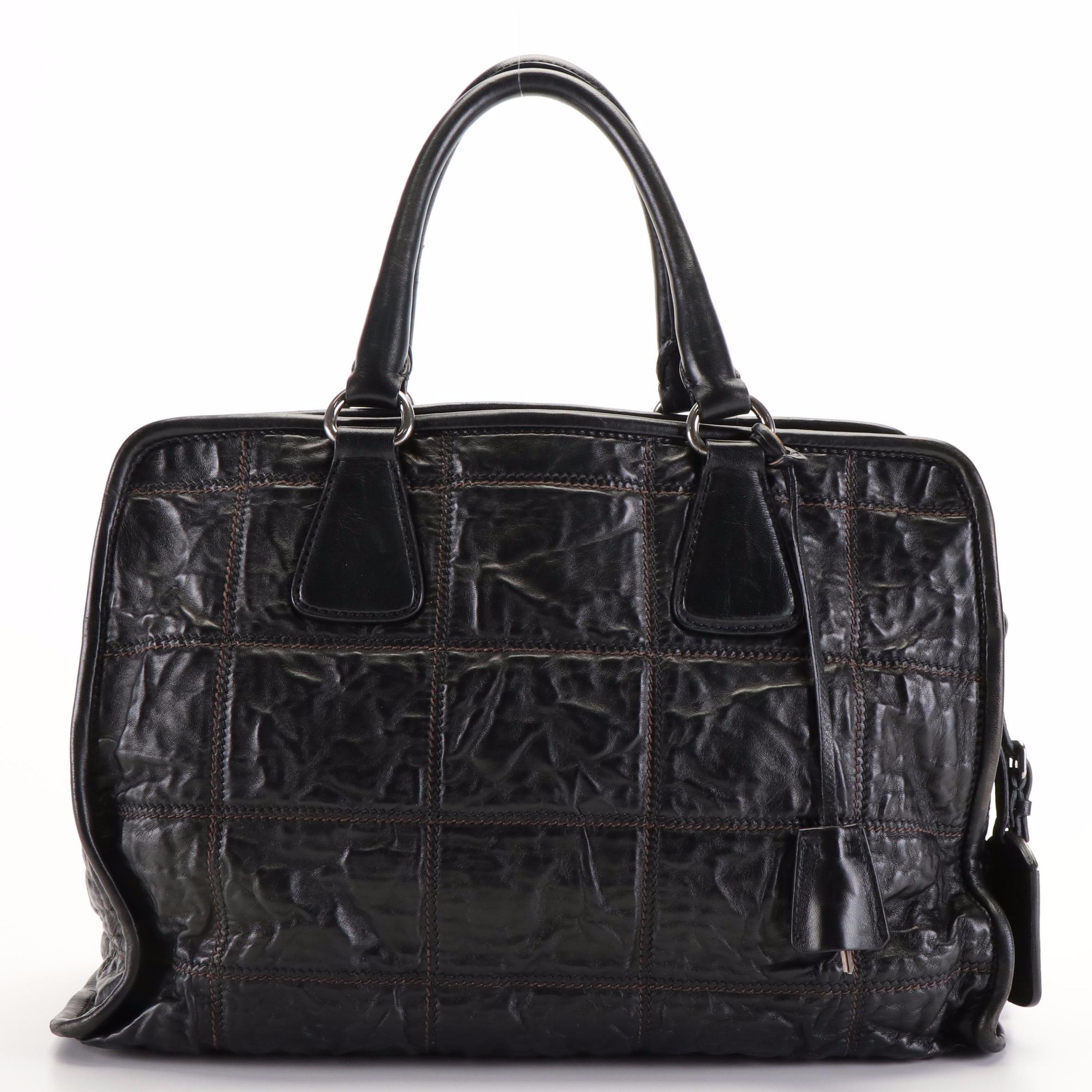 Prada Bauletto Handbag in Black Nappa Antique Leather