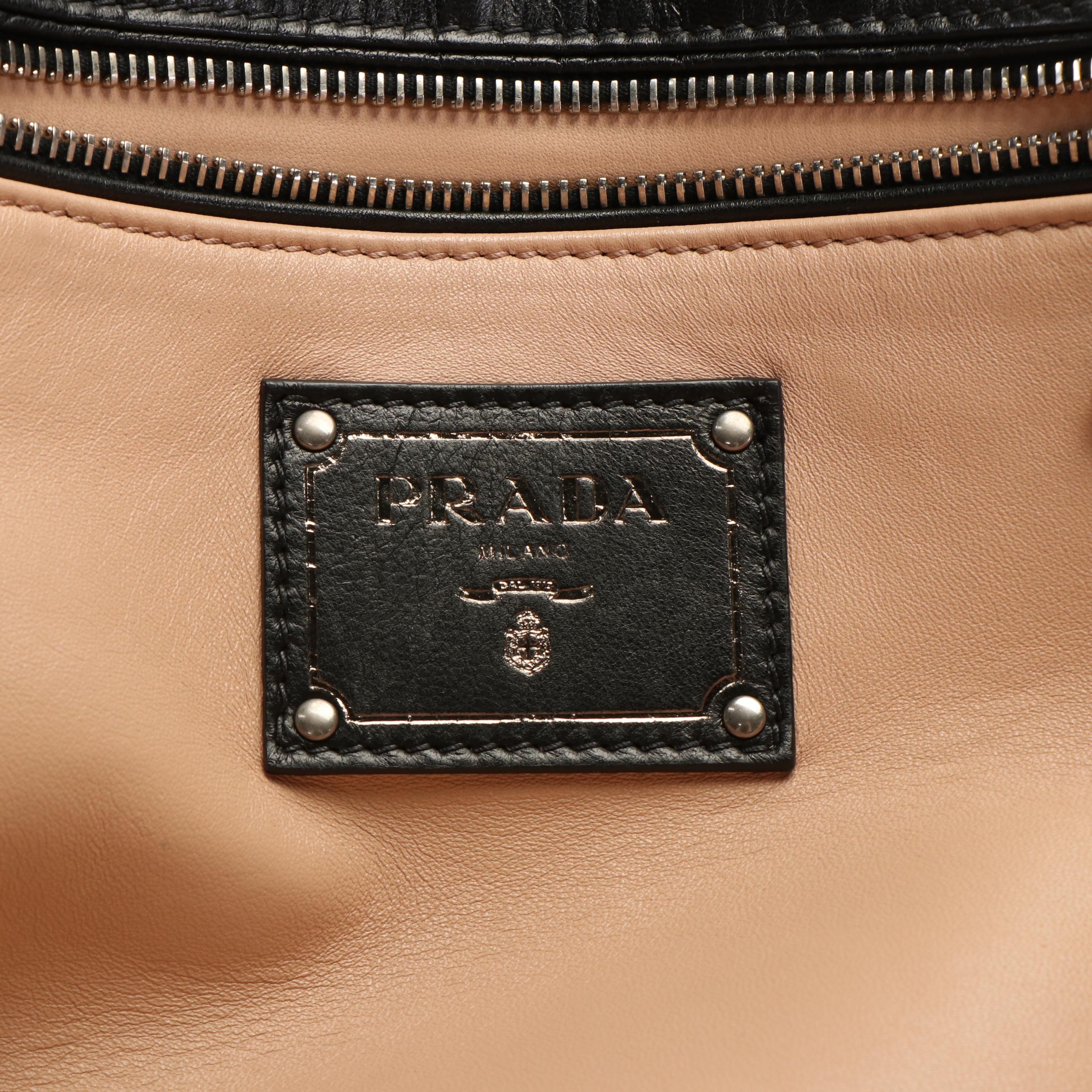 Prada Bauletto Handbag in Black Nappa Antique Leather