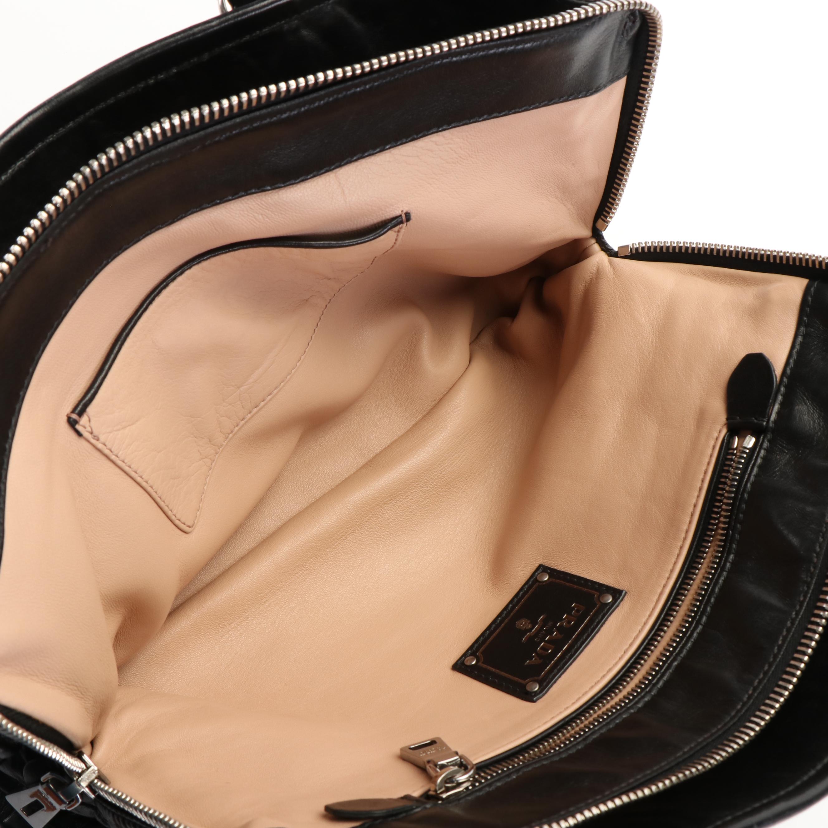 Prada Bauletto Handbag in Black Nappa Antique Leather