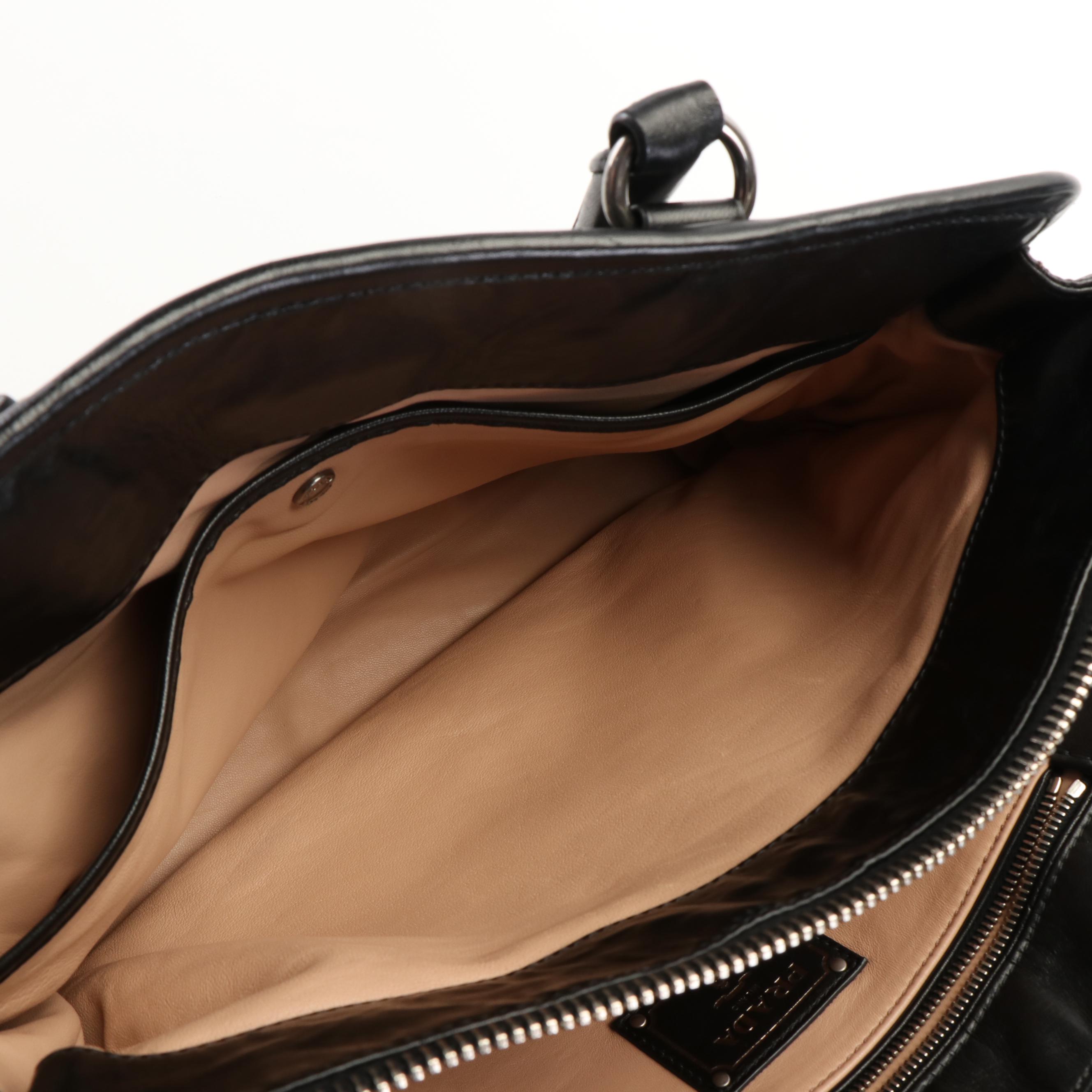 Prada Bauletto Handbag in Black Nappa Antique Leather