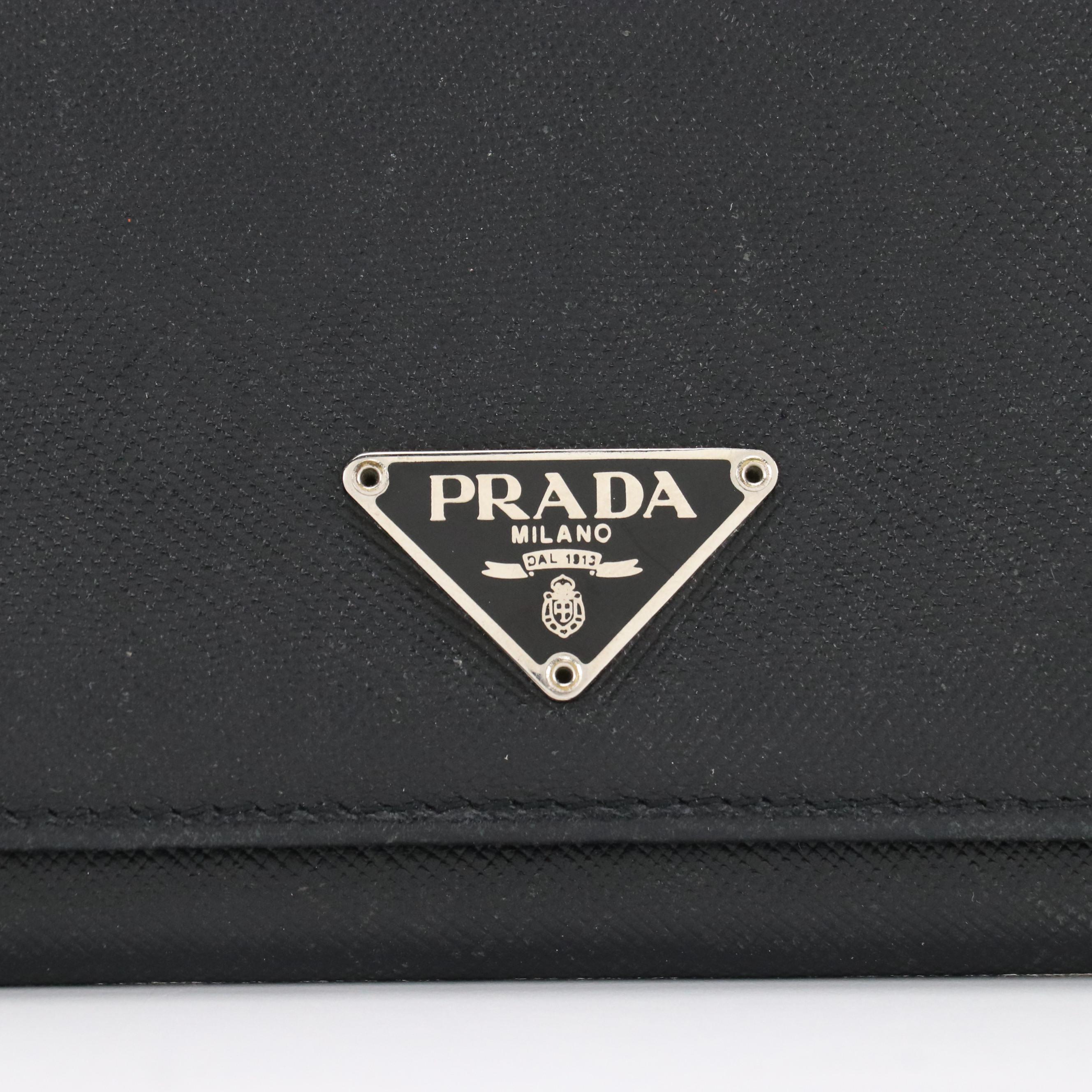 Prada Double-Snap Long Wallet in Black Saffiano Leather