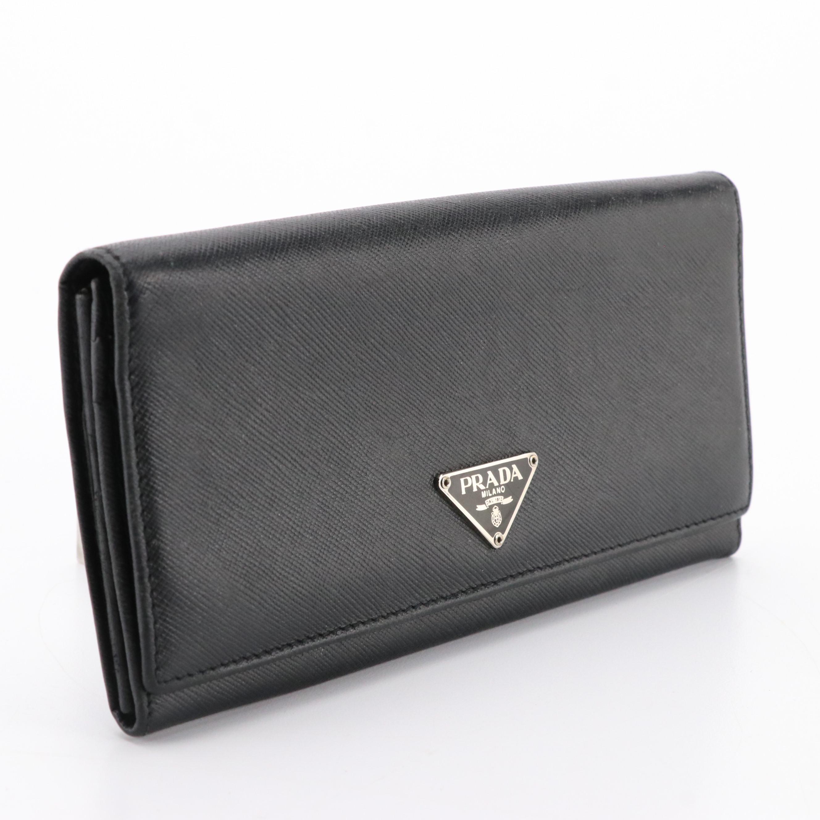 Prada Double-Snap Long Wallet in Black Saffiano Leather