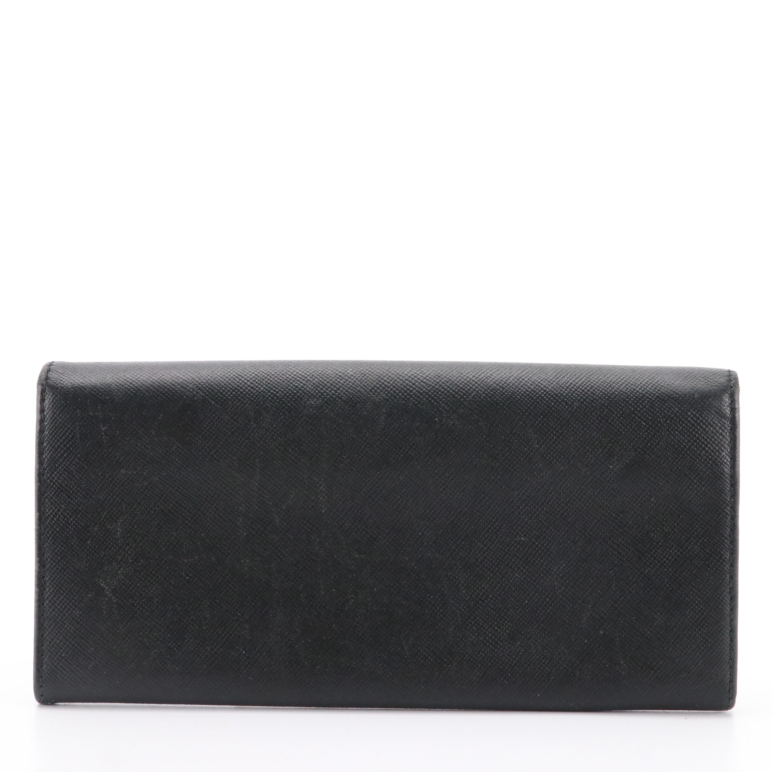 Prada Double-Snap Long Wallet in Black Saffiano Leather