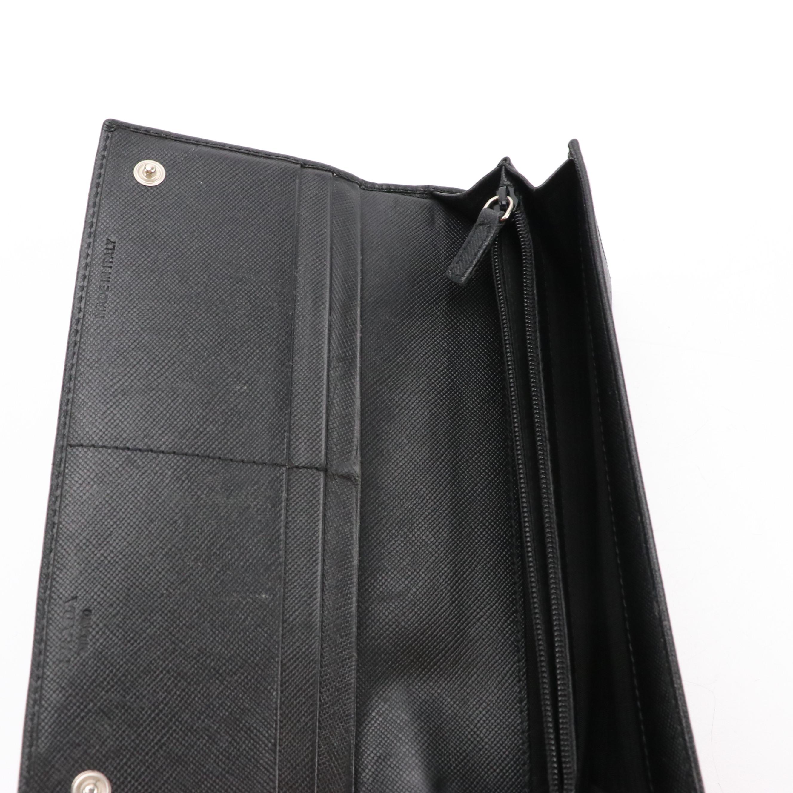 Prada Double-Snap Long Wallet in Black Saffiano Leather