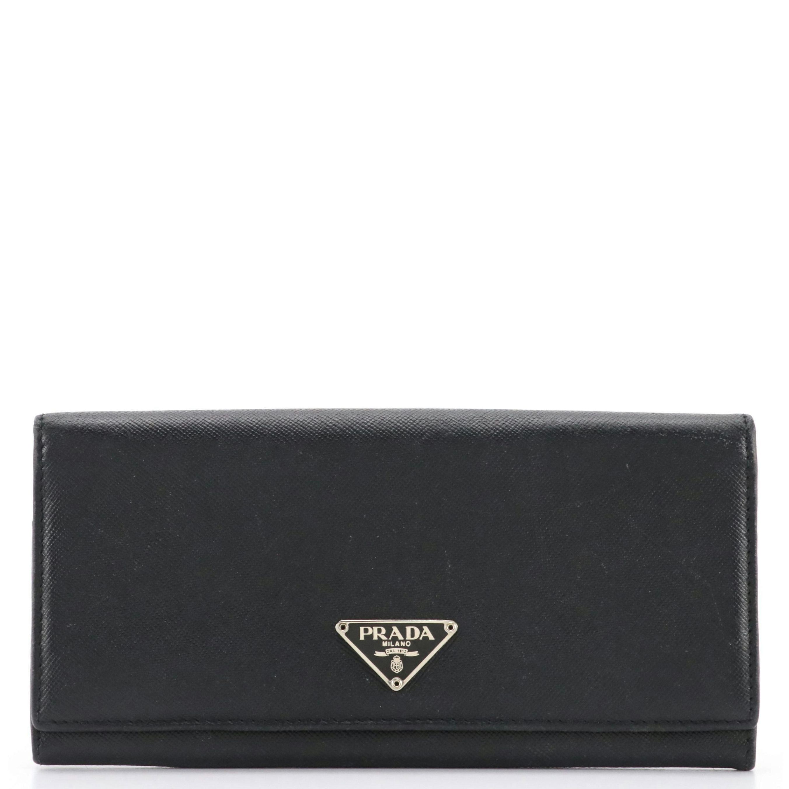 Prada Double-Snap Long Wallet in Black Saffiano Leather
