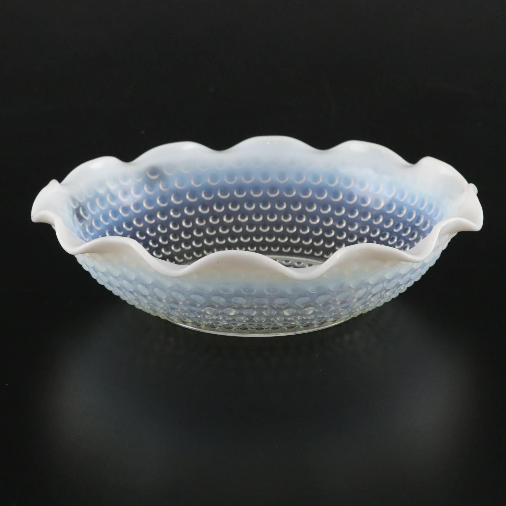Anchor Hocking Opalescent "Moonstone Hobnail" Seven-Piece Fluted Berry Bowl Set