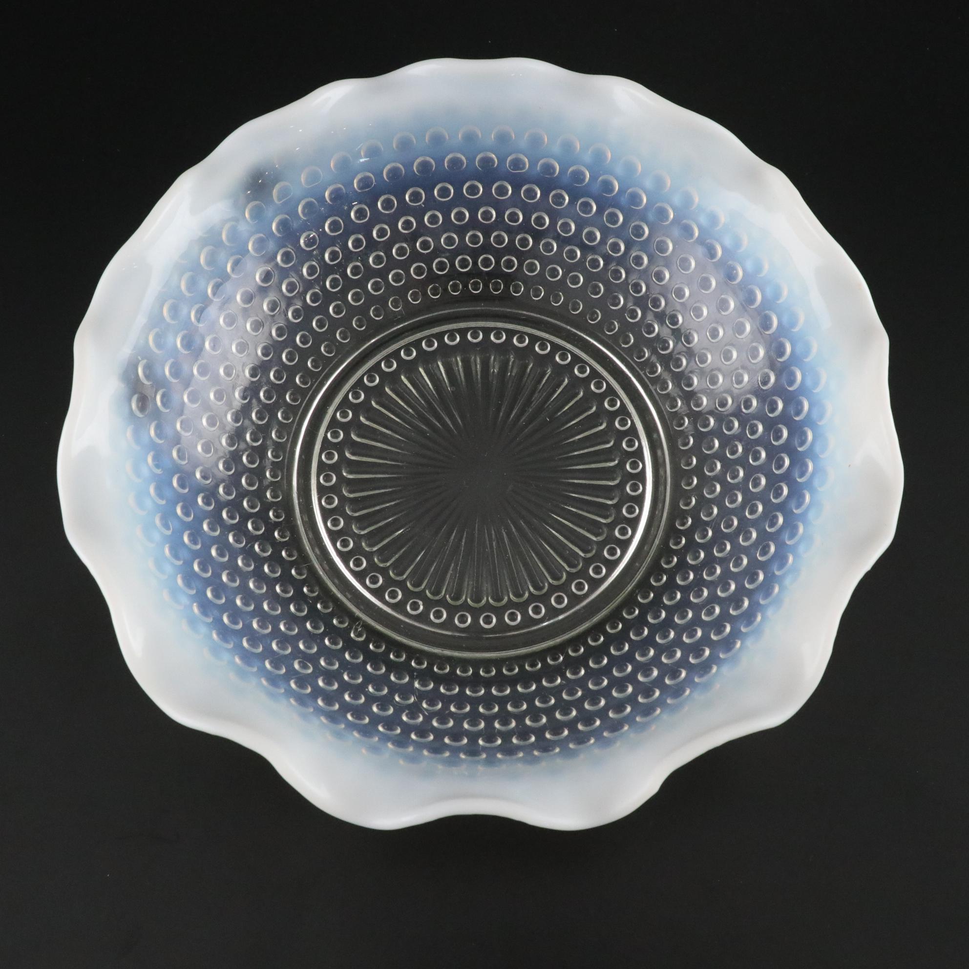 Anchor Hocking Opalescent "Moonstone Hobnail" Seven-Piece Fluted Berry Bowl Set