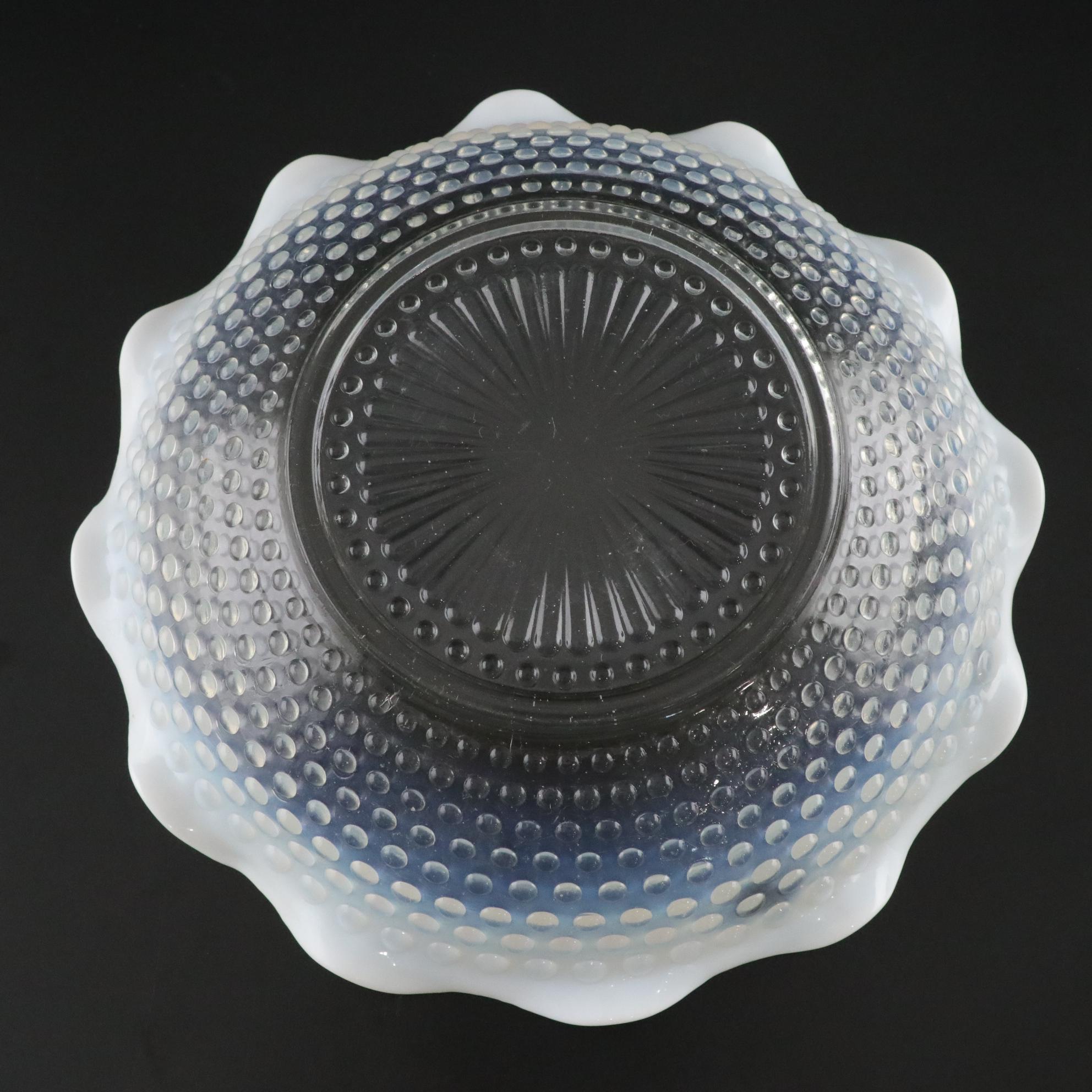 Anchor Hocking Opalescent "Moonstone Hobnail" Seven-Piece Fluted Berry Bowl Set