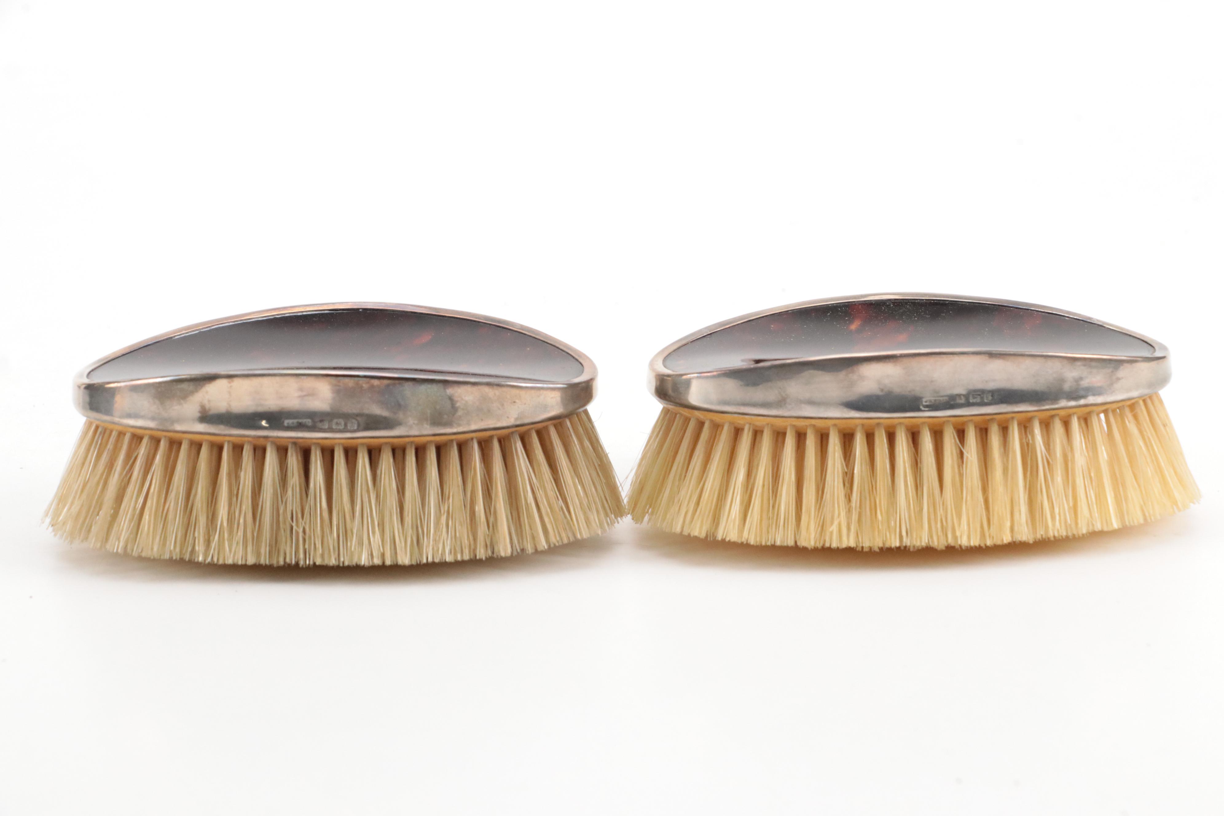 W G Sothers Ltd English Sterling and Tortoiseshell Clothes Brushes w/ Case, 1924