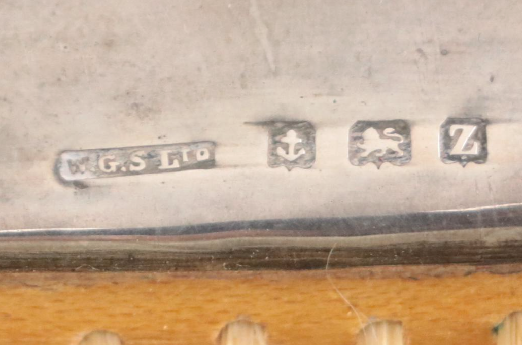 W G Sothers Ltd English Sterling and Tortoiseshell Clothes Brushes w/ Case, 1924