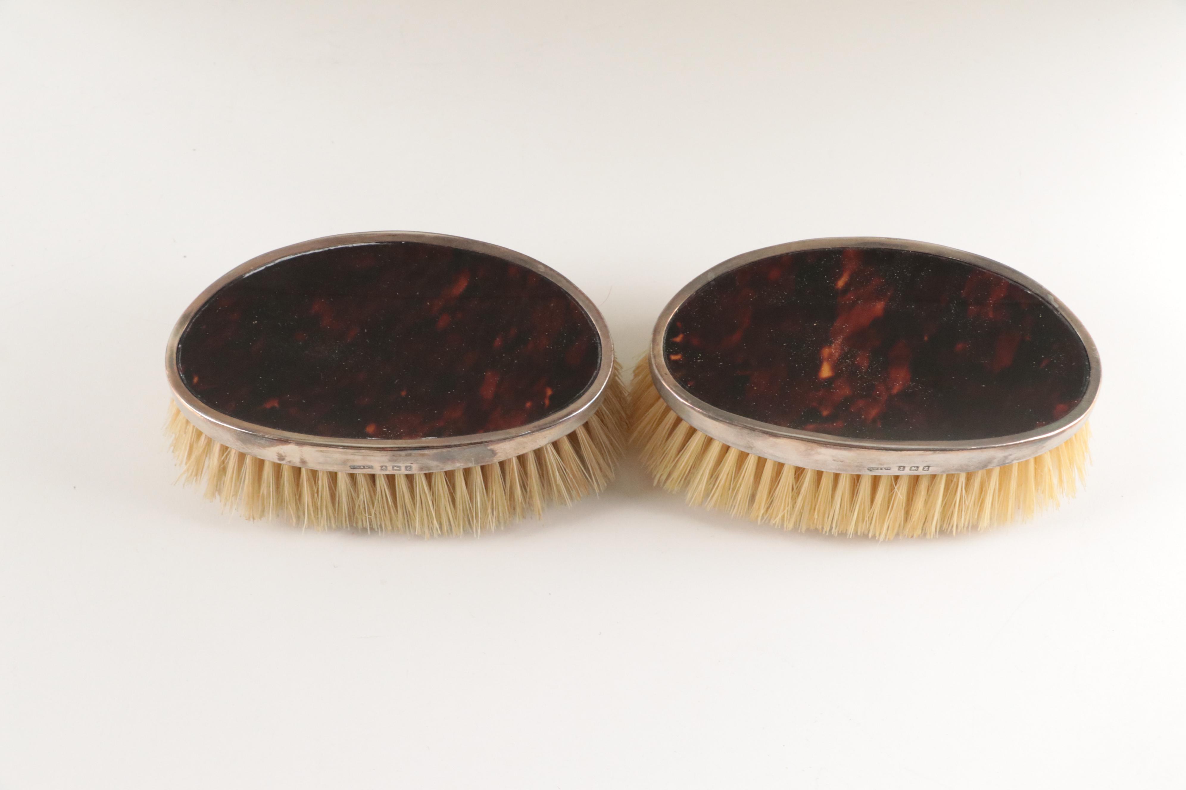 W G Sothers Ltd English Sterling and Tortoiseshell Clothes Brushes w/ Case, 1924