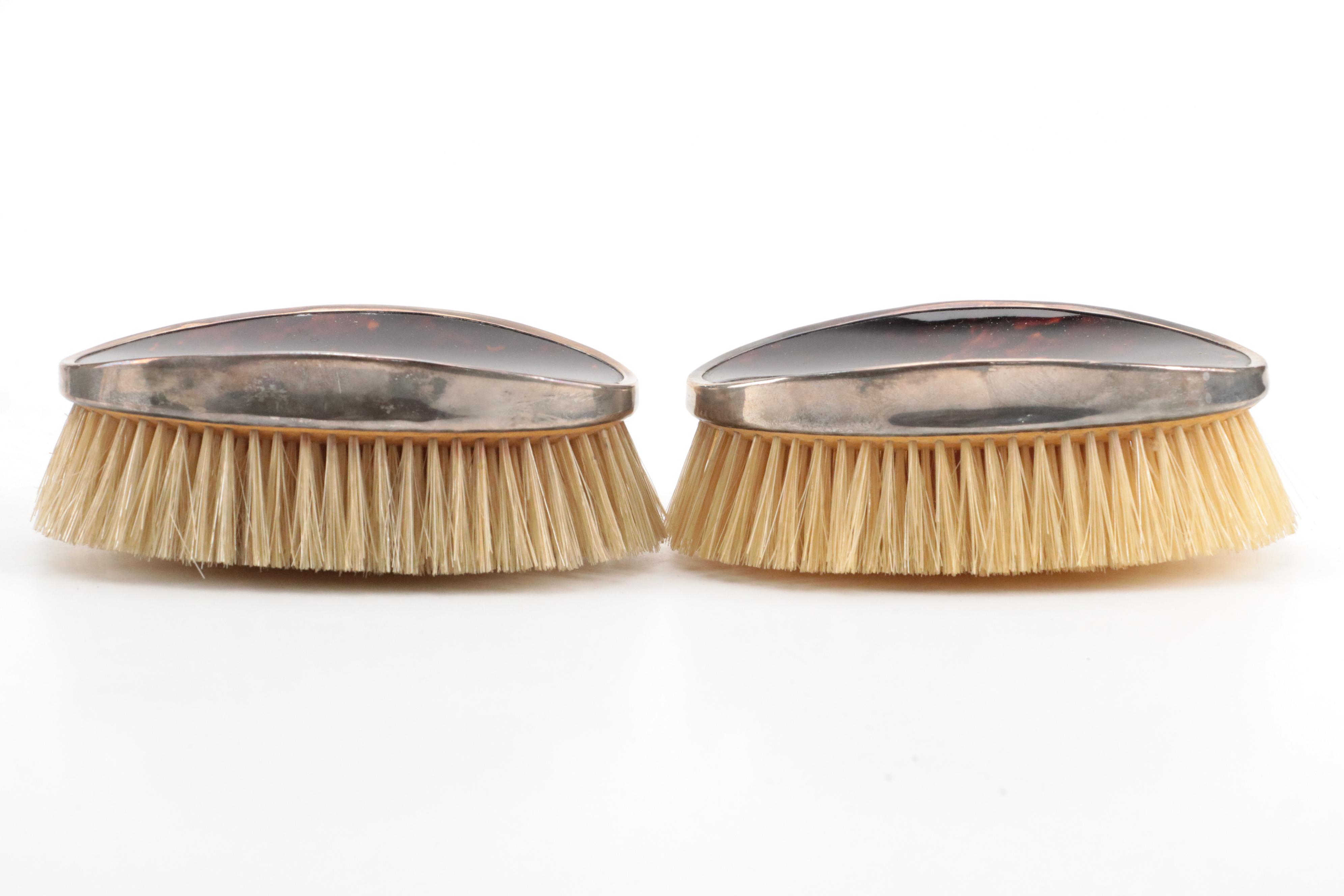 W G Sothers Ltd English Sterling and Tortoiseshell Clothes Brushes w/ Case, 1924