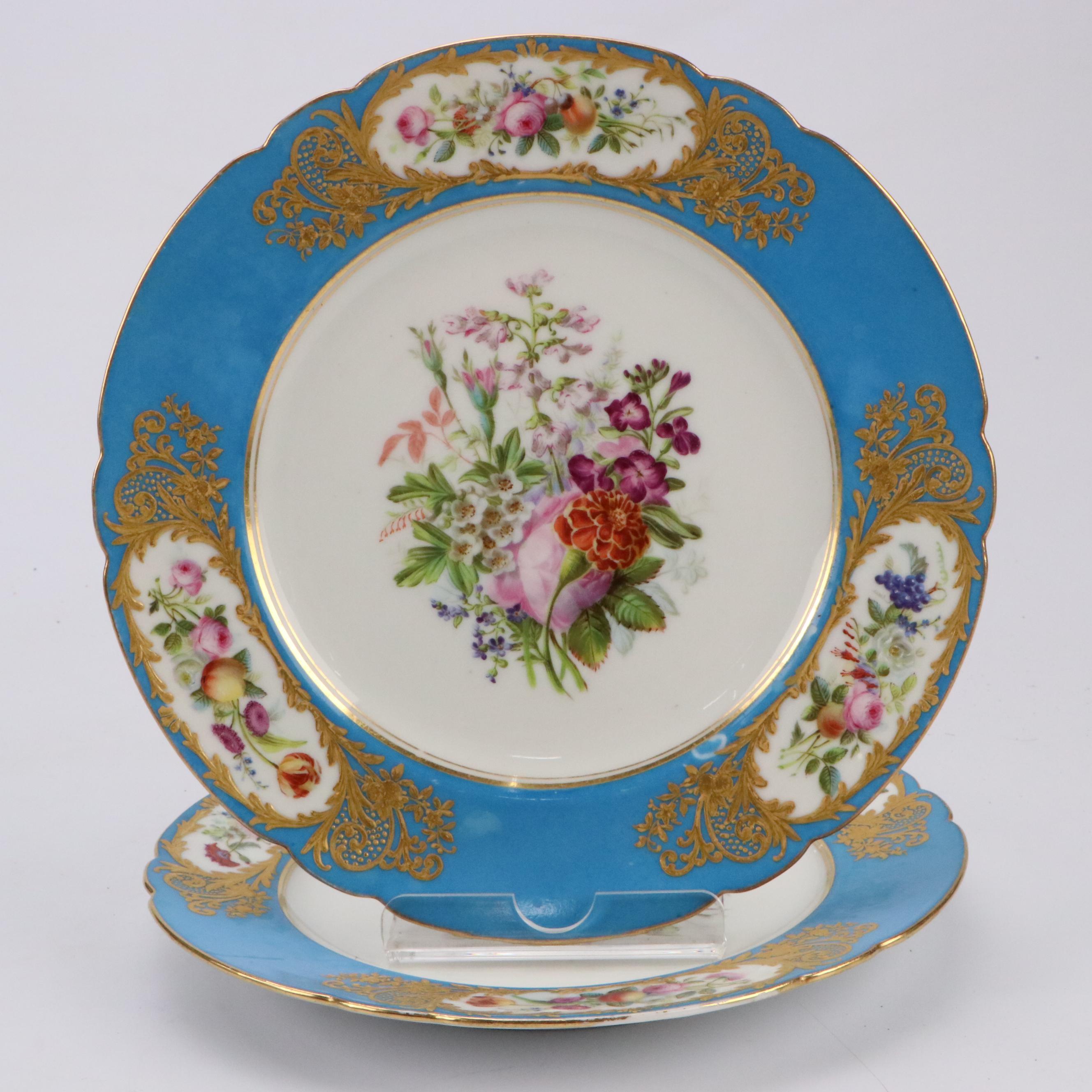 Charles Ahrenfeldt Porcelain Blue Celeste Coffee Pot and Old Paris Style Plates