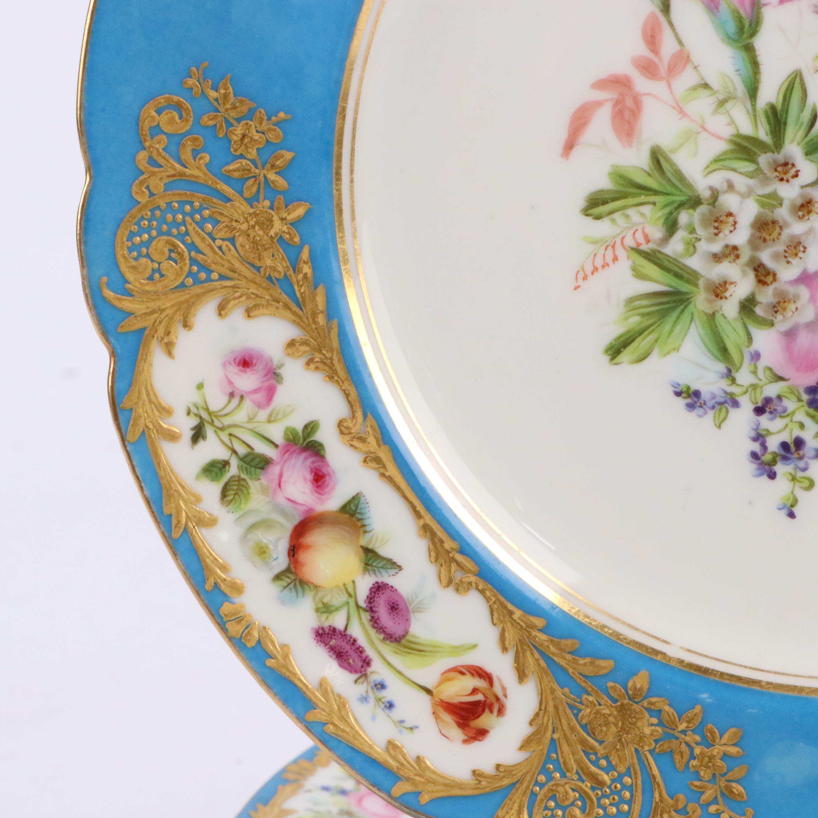 Charles Ahrenfeldt Porcelain Blue Celeste Coffee Pot and Old Paris Style Plates