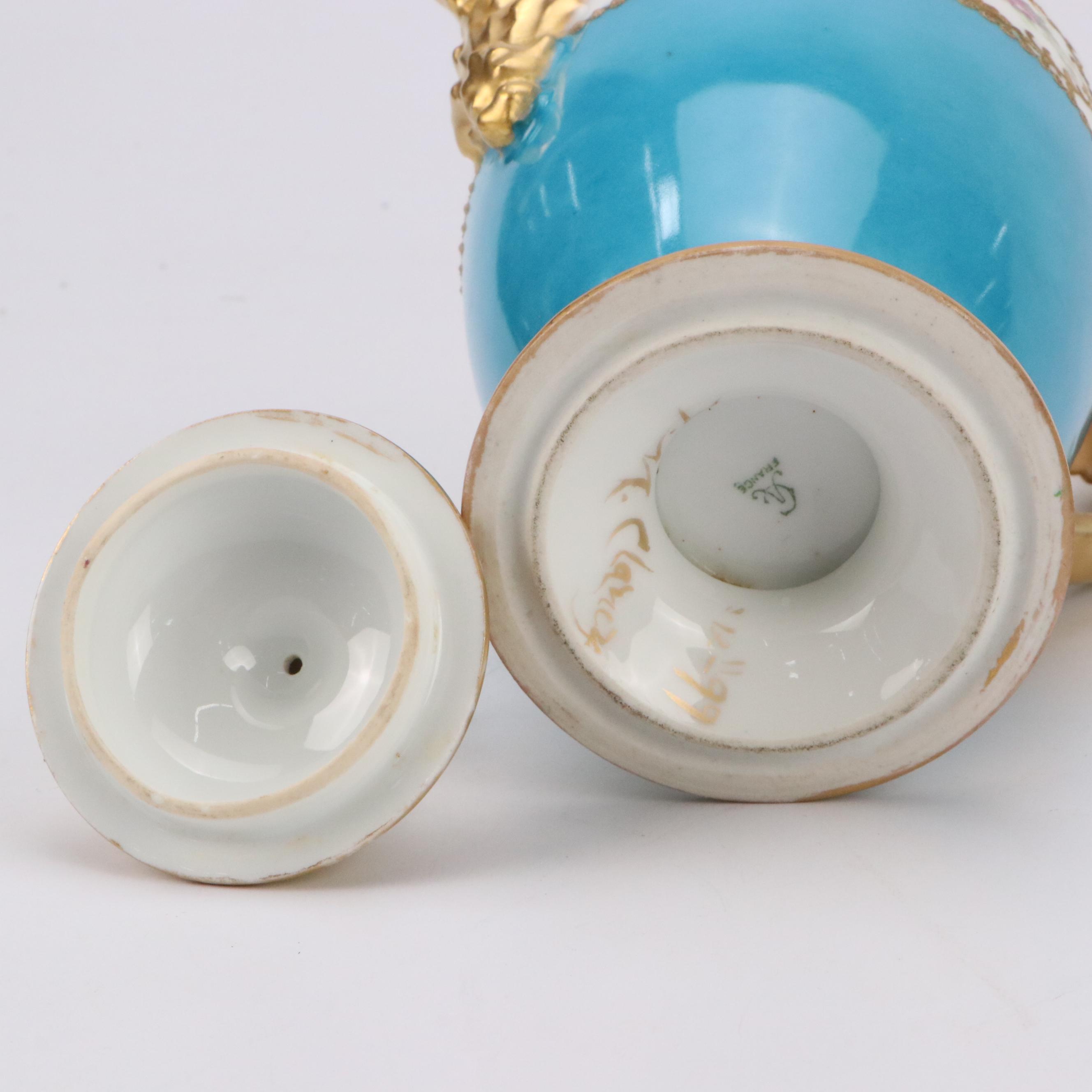 Charles Ahrenfeldt Porcelain Blue Celeste Coffee Pot and Old Paris Style Plates