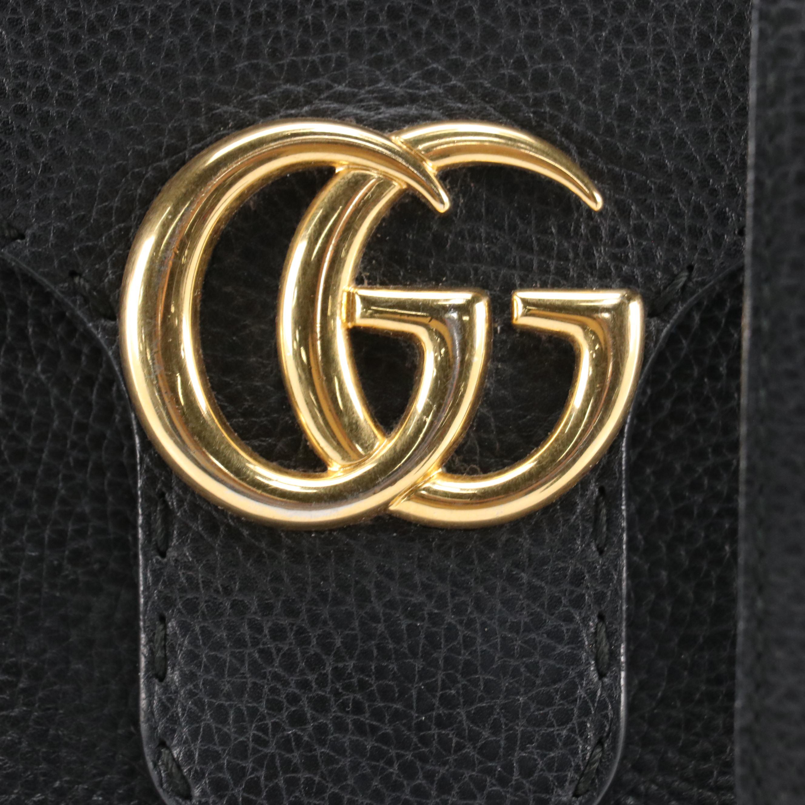 Gucci GG Marmont Top Handle Two-Way Bag in Black Pebble Grained Leather
