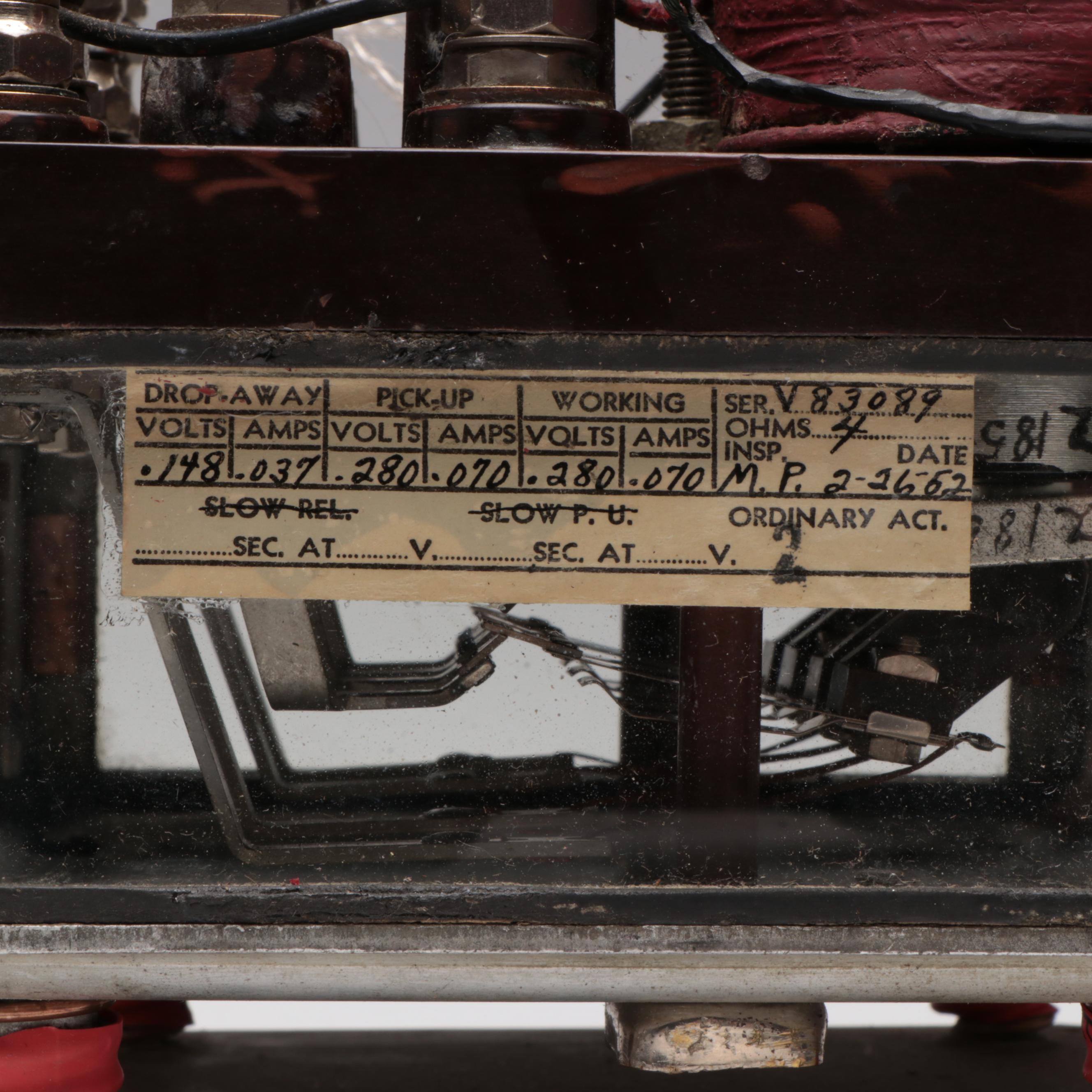 Union Switch and Signal Co. DN-II Railroad Neutral Relay, Circa 1952